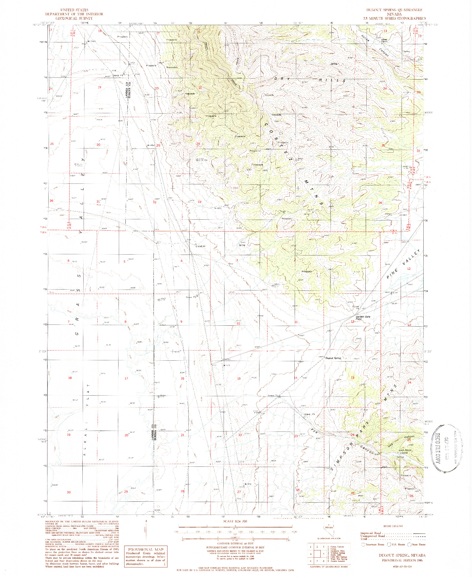 USGS 1:24000-SCALE QUADRANGLE FOR DUGOUT SPRING, NV 1986