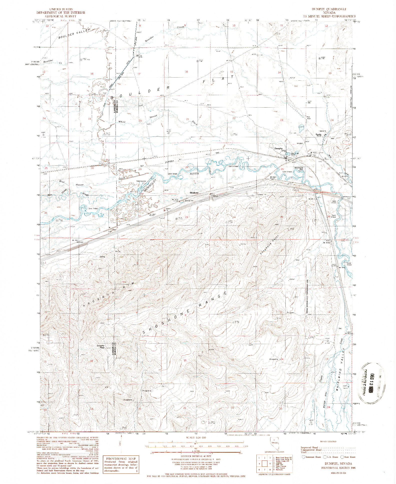 USGS 1:24000-SCALE QUADRANGLE FOR DUNPHY, NV 1986