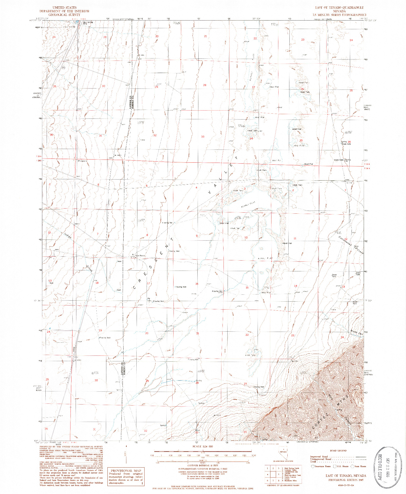 USGS 1:24000-SCALE QUADRANGLE FOR EAST OF TENABO, NV 1985