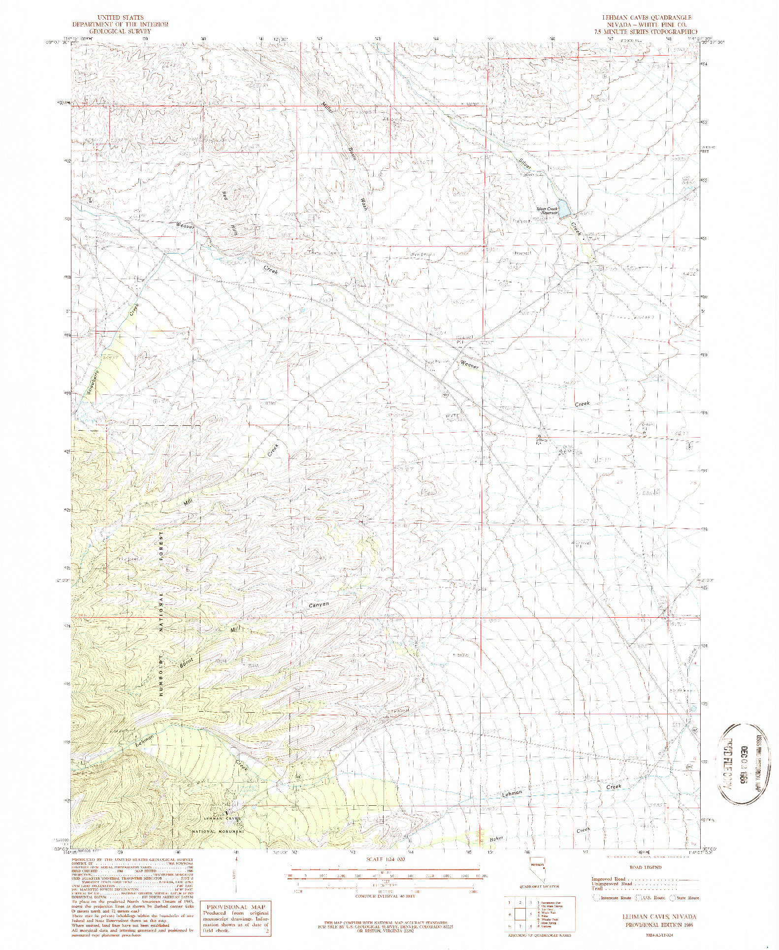 USGS 1:24000-SCALE QUADRANGLE FOR LEHMAN CAVES, NV 1986