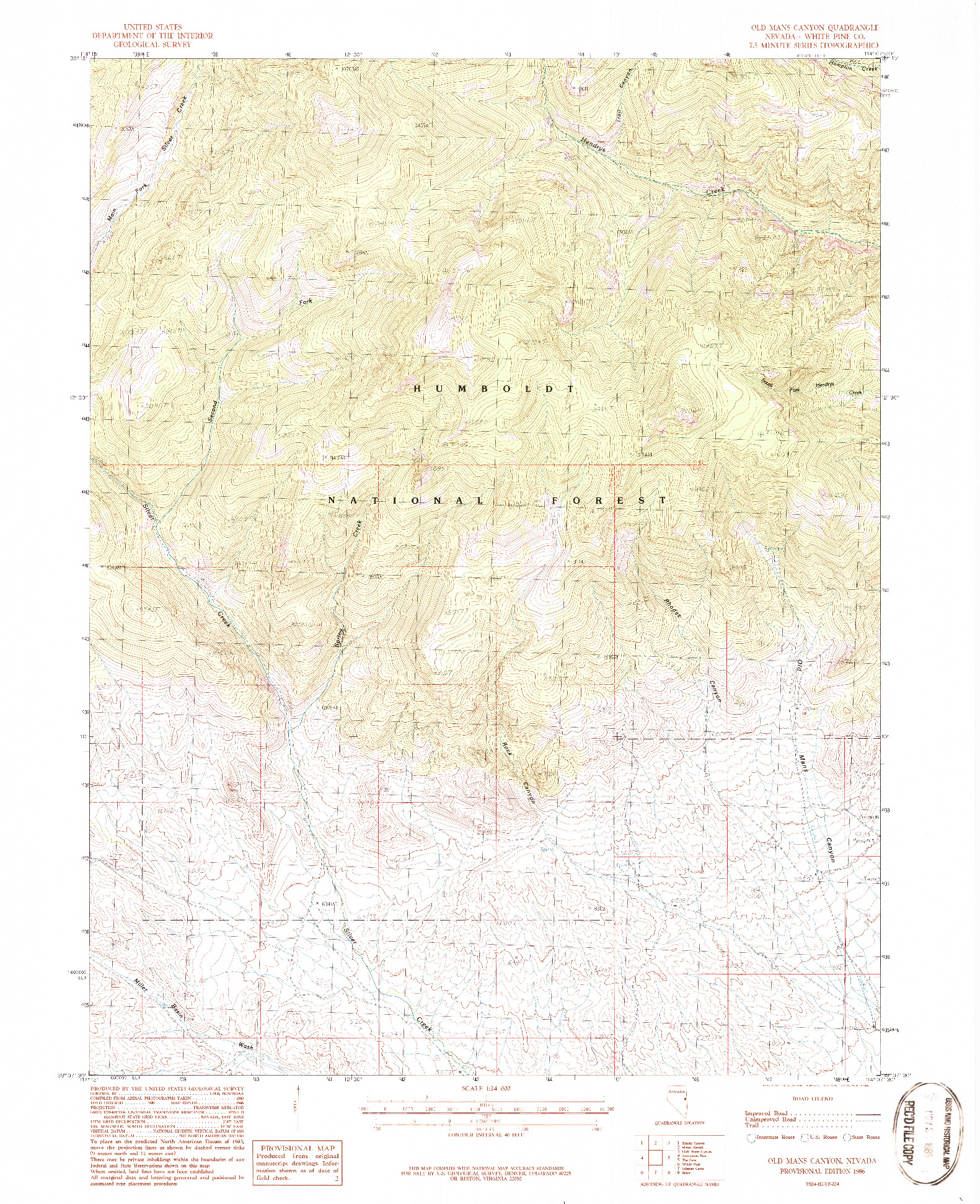 USGS 1:24000-SCALE QUADRANGLE FOR OLD MANS CANYON, NV 1986