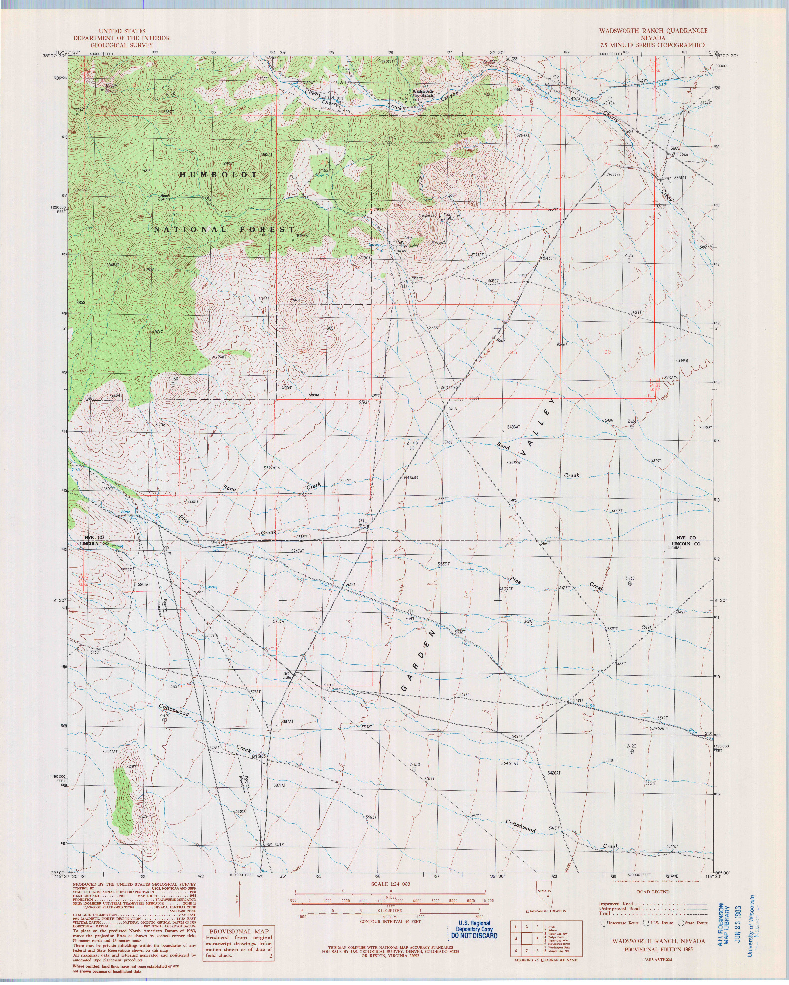 USGS 1:24000-SCALE QUADRANGLE FOR WADSWORTH RANCH, NV 1985