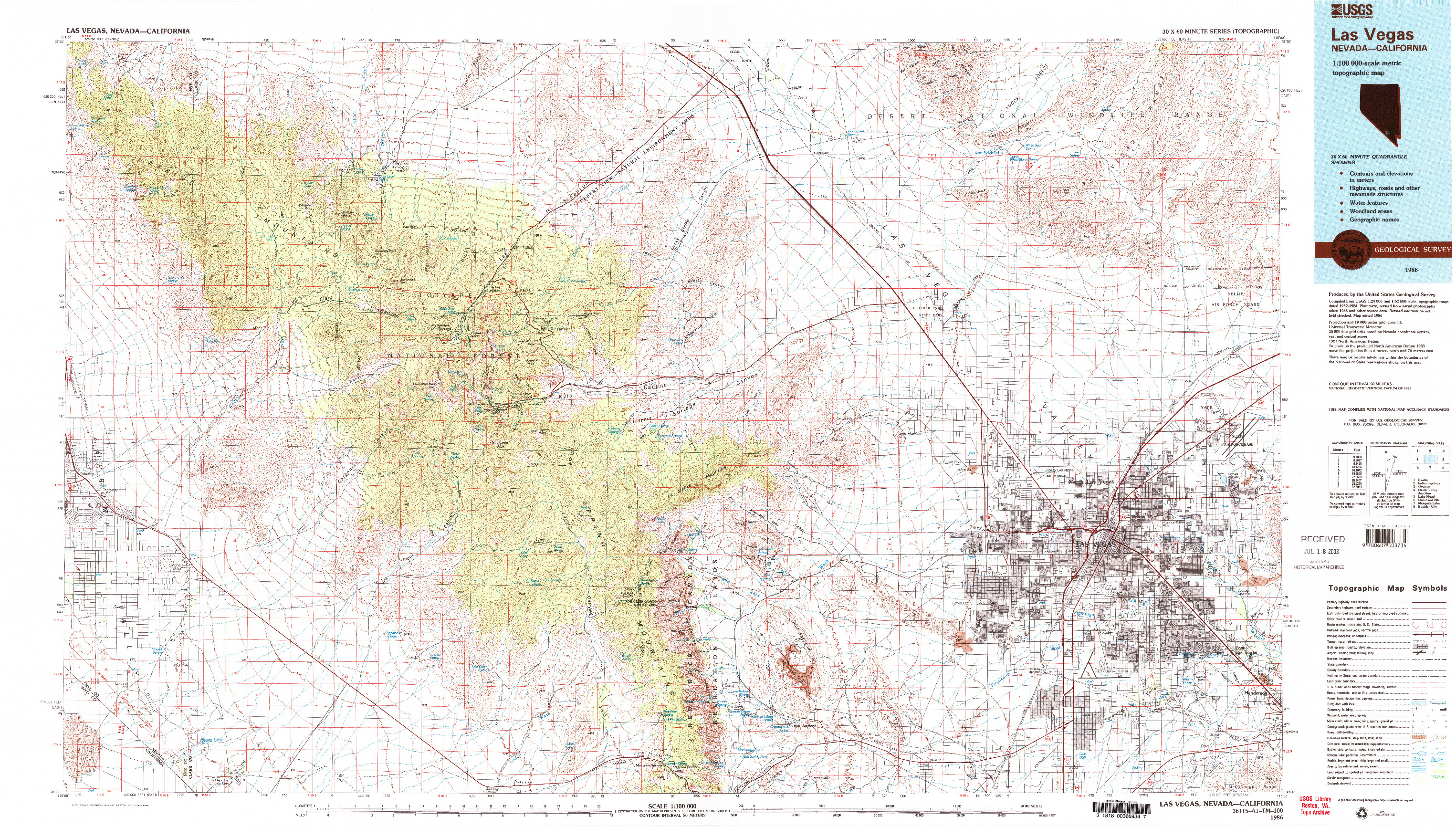 USGS 1:100000-SCALE QUADRANGLE FOR LAS VEGAS, NV 1986