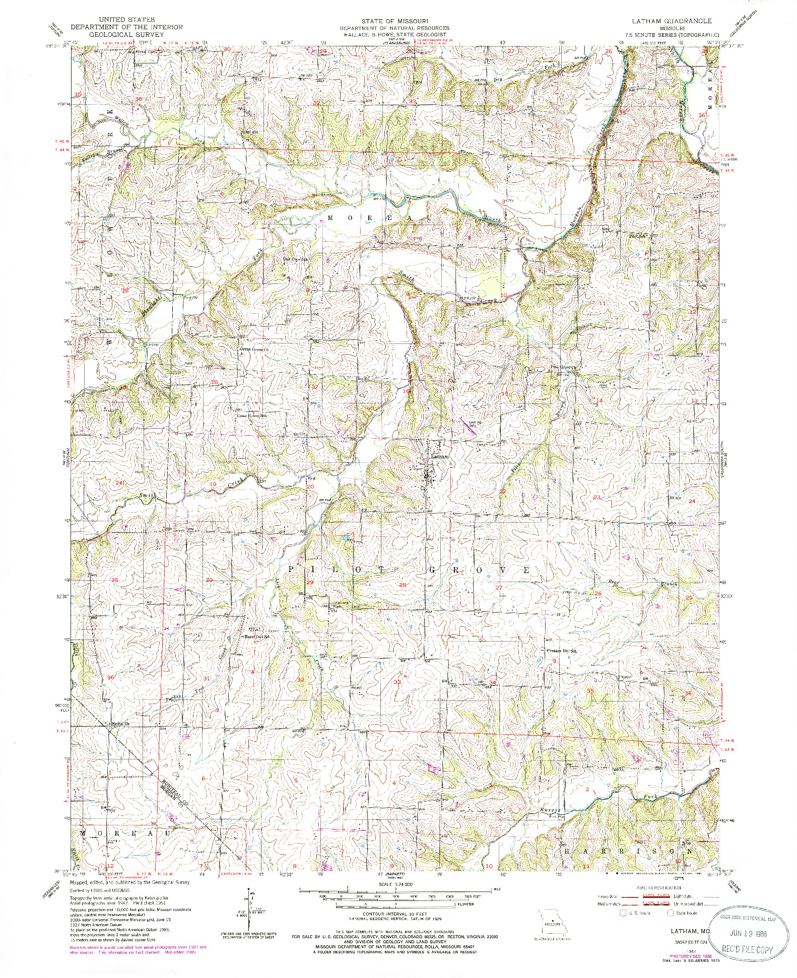 USGS 1:24000-SCALE QUADRANGLE FOR LATHAM, MO 1951