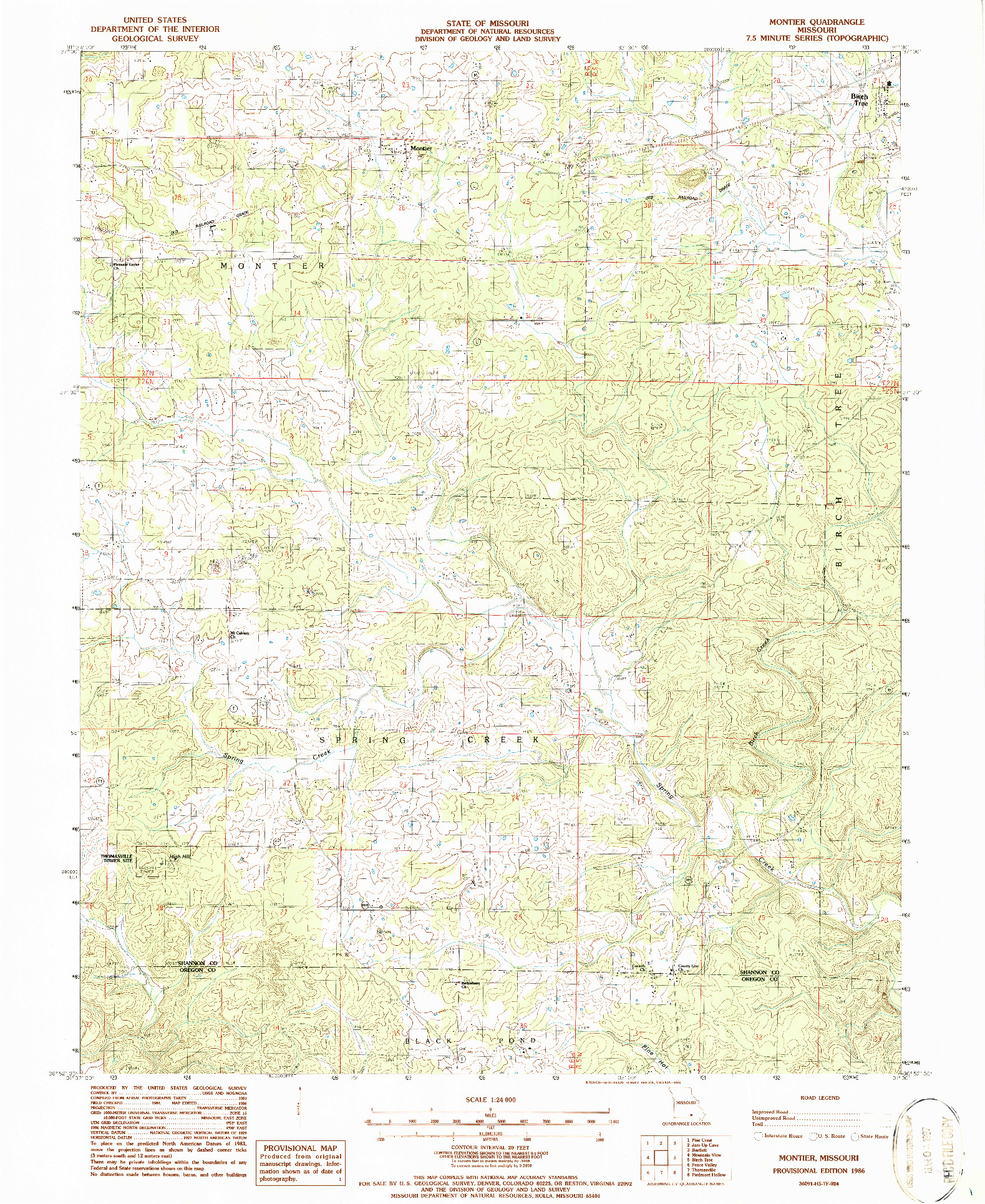 USGS 1:24000-SCALE QUADRANGLE FOR MONTIER, MO 1986