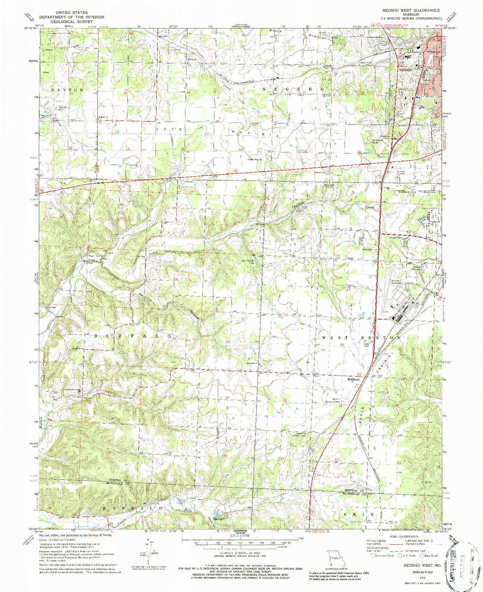 USGS 1:24000-SCALE QUADRANGLE FOR NEOSHO WEST, MO 1972