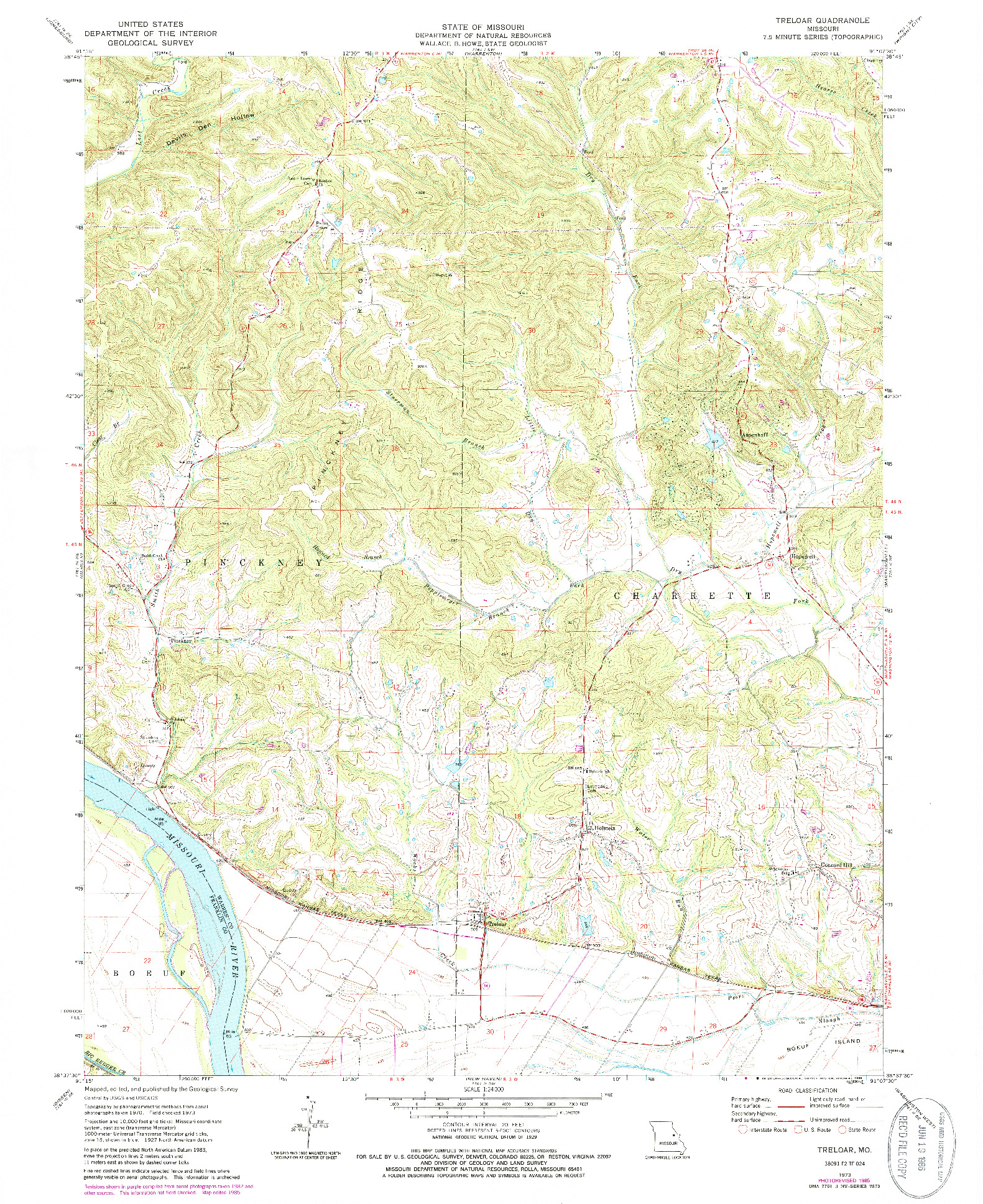 USGS 1:24000-SCALE QUADRANGLE FOR TRELOAR, MO 1973