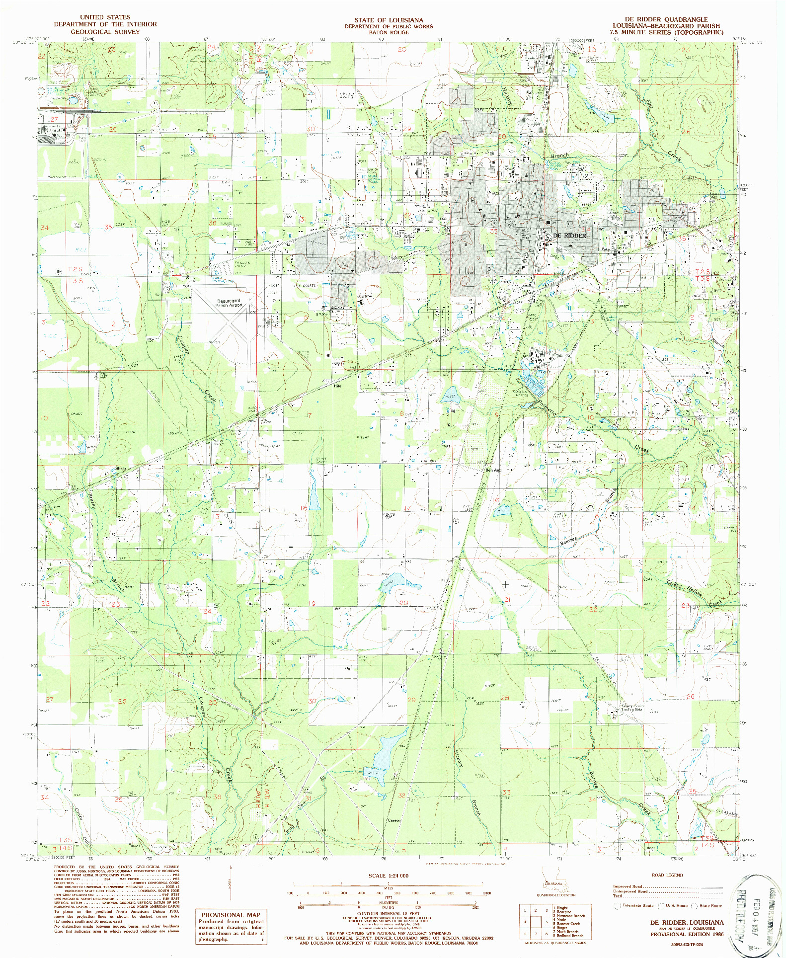 USGS 1:24000-SCALE QUADRANGLE FOR DE RIDDER, LA 1986