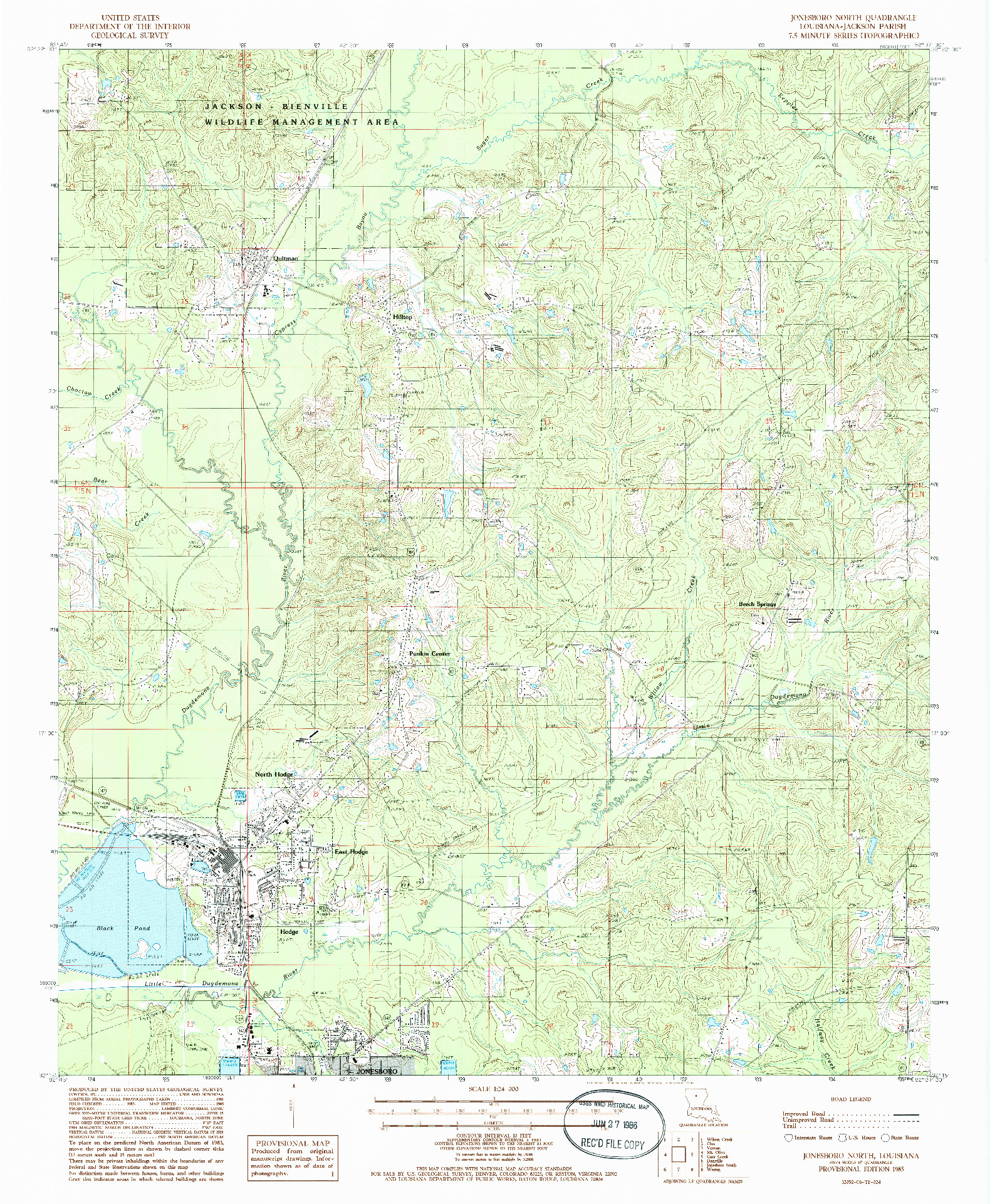 USGS 1:24000-SCALE QUADRANGLE FOR JONESBORO NORTH, LA 1985