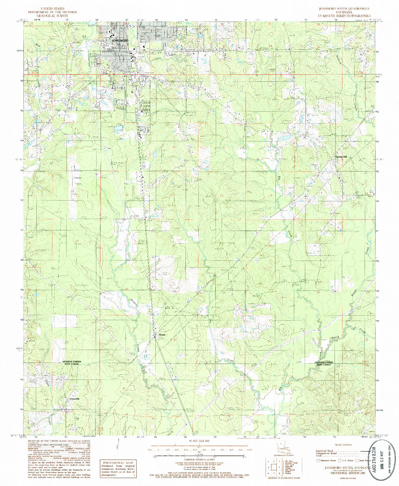 USGS 1:24000-SCALE QUADRANGLE FOR JONESBORO SOUTH, LA 1985