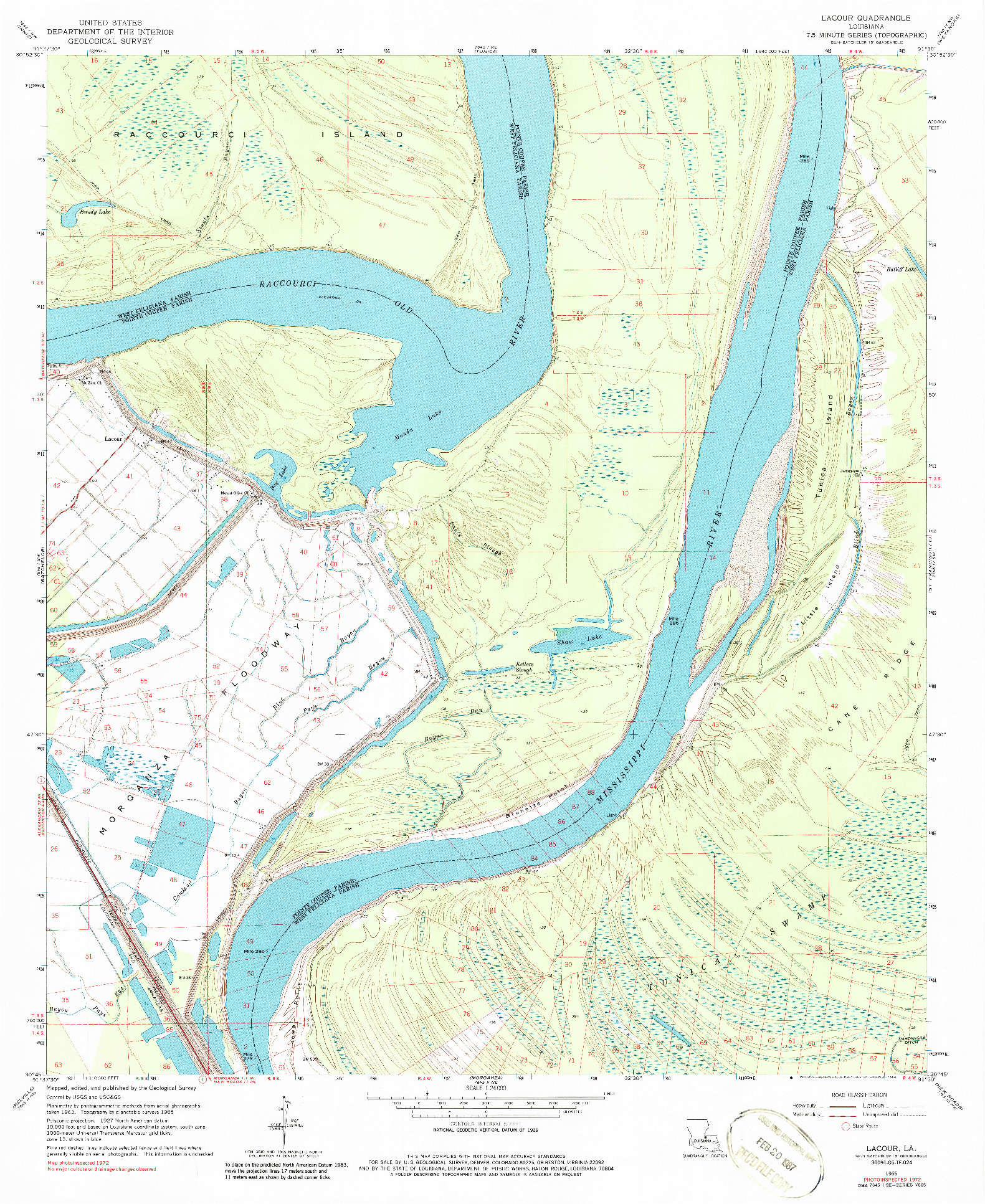 USGS 1:24000-SCALE QUADRANGLE FOR LACOUR, LA 1965