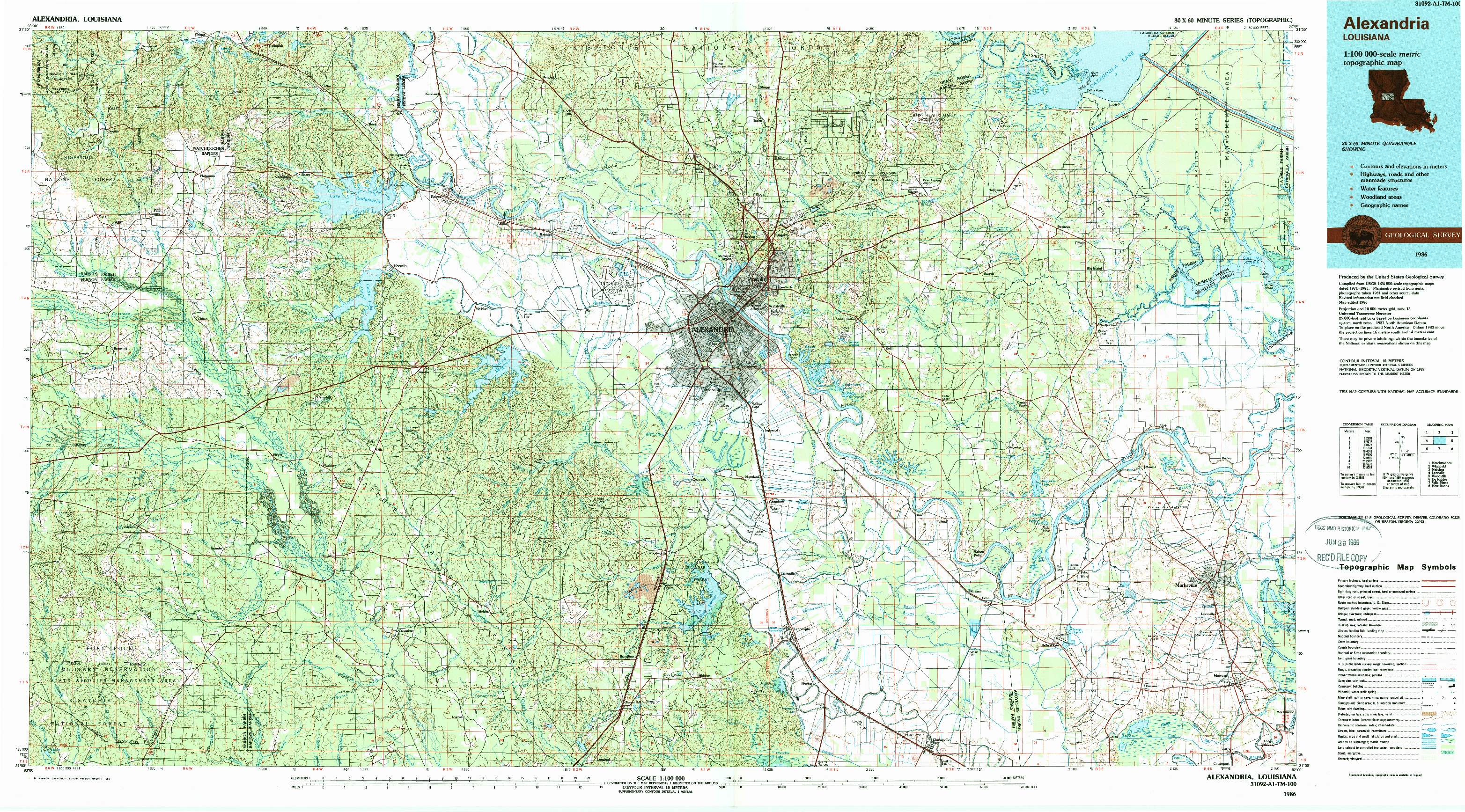 USGS 1:100000-SCALE QUADRANGLE FOR ALEXANDRIA, LA 1986