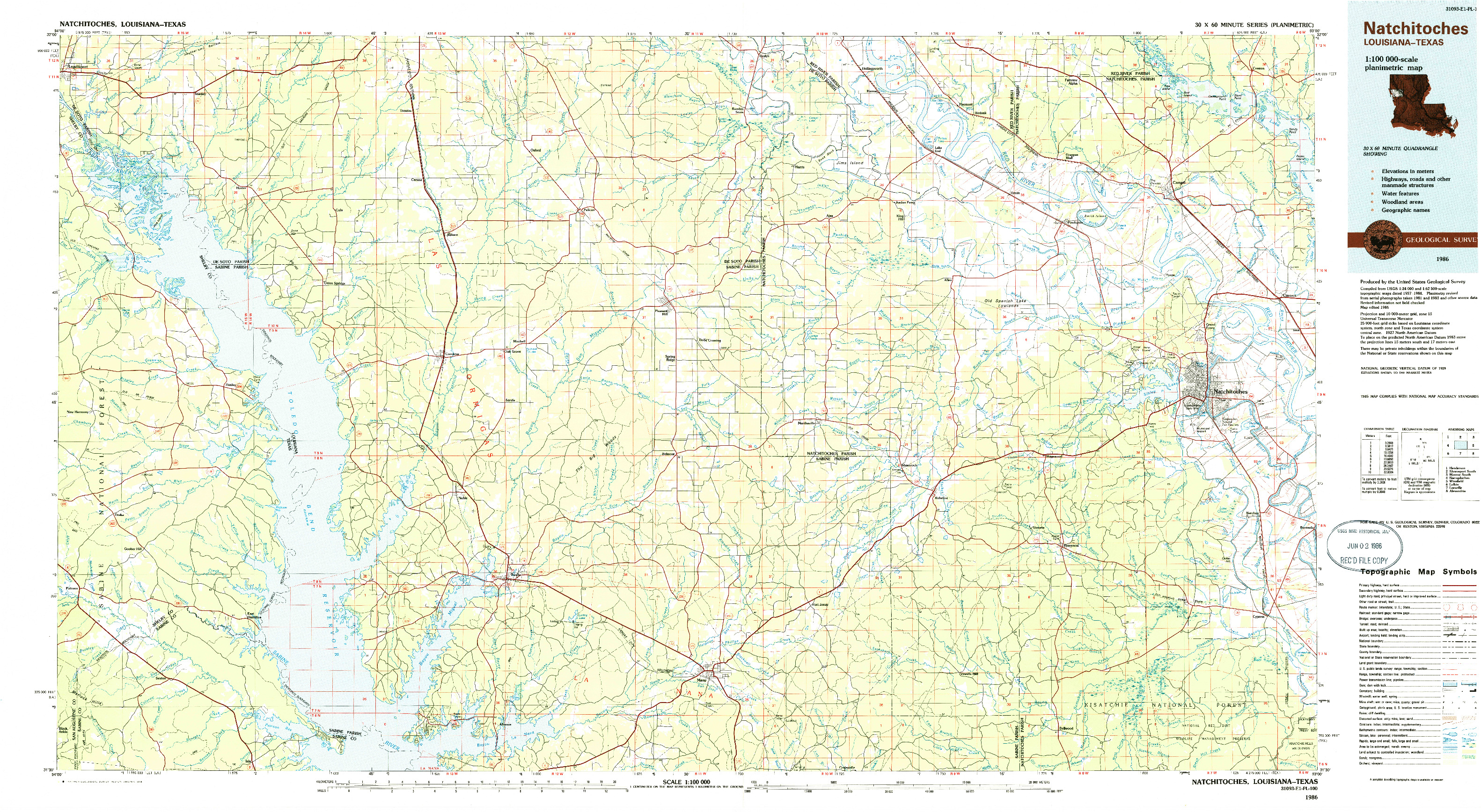 USGS 1:100000-SCALE QUADRANGLE FOR NATCHITOCHES, LA 1986