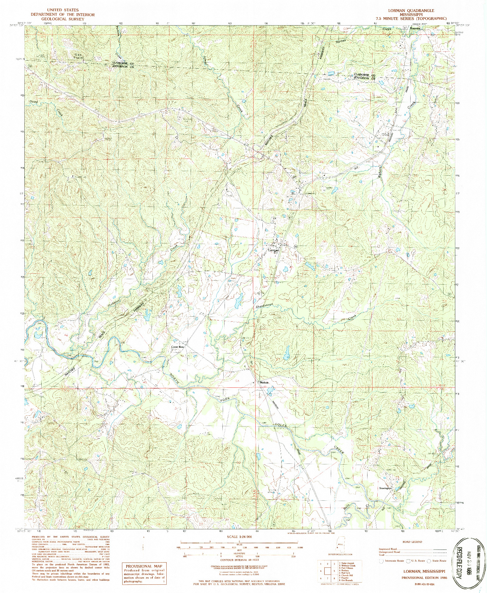 USGS 1:24000-SCALE QUADRANGLE FOR LORMAN, MS 1986