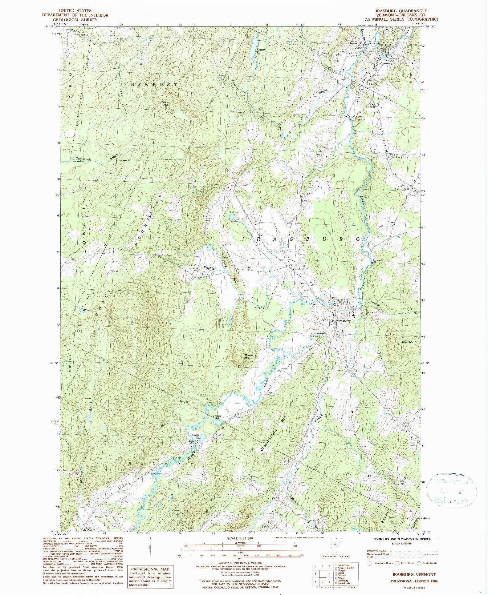 USGS 1:24000-SCALE QUADRANGLE FOR IRASBURG, VT 1986