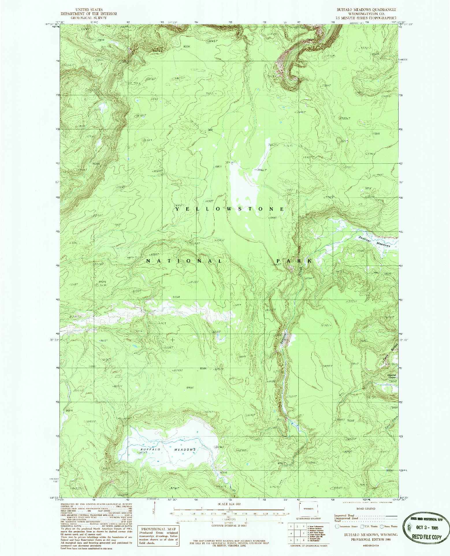 USGS 1:24000-SCALE QUADRANGLE FOR BUFFALO MEADOWS, WY 1986