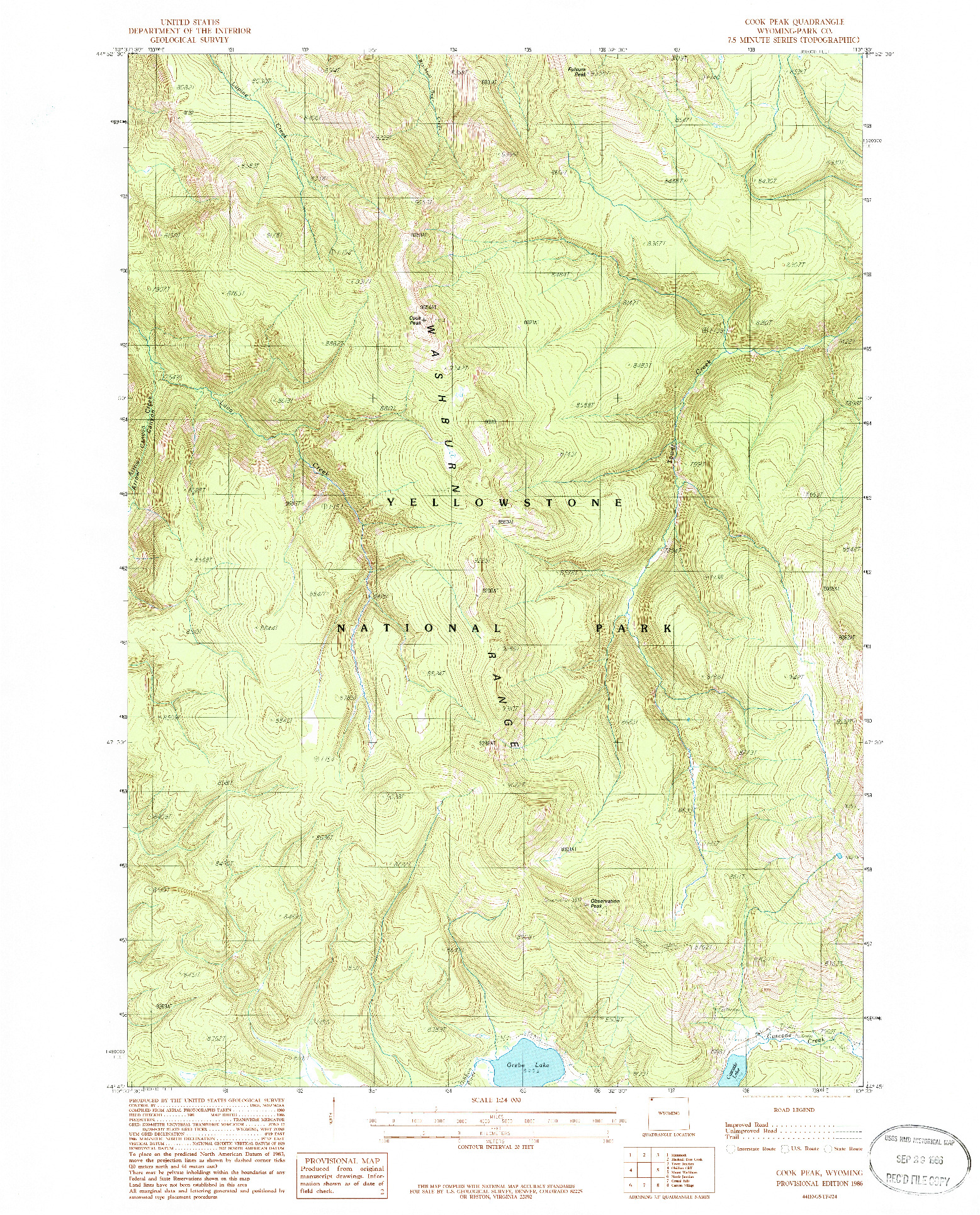 USGS 1:24000-SCALE QUADRANGLE FOR COOK PEAK, WY 1986