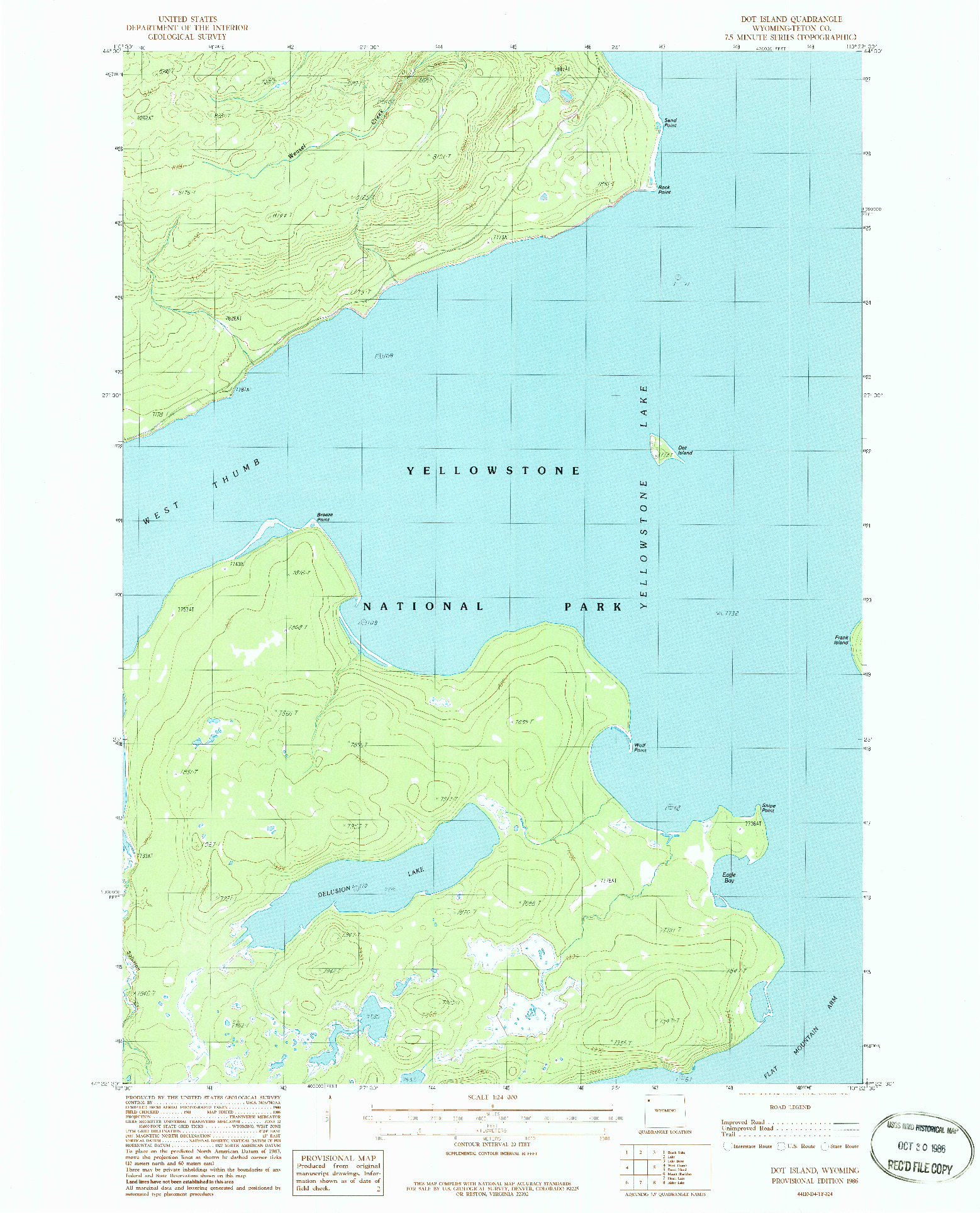 USGS 1:24000-SCALE QUADRANGLE FOR DOT ISLAND, WY 1986