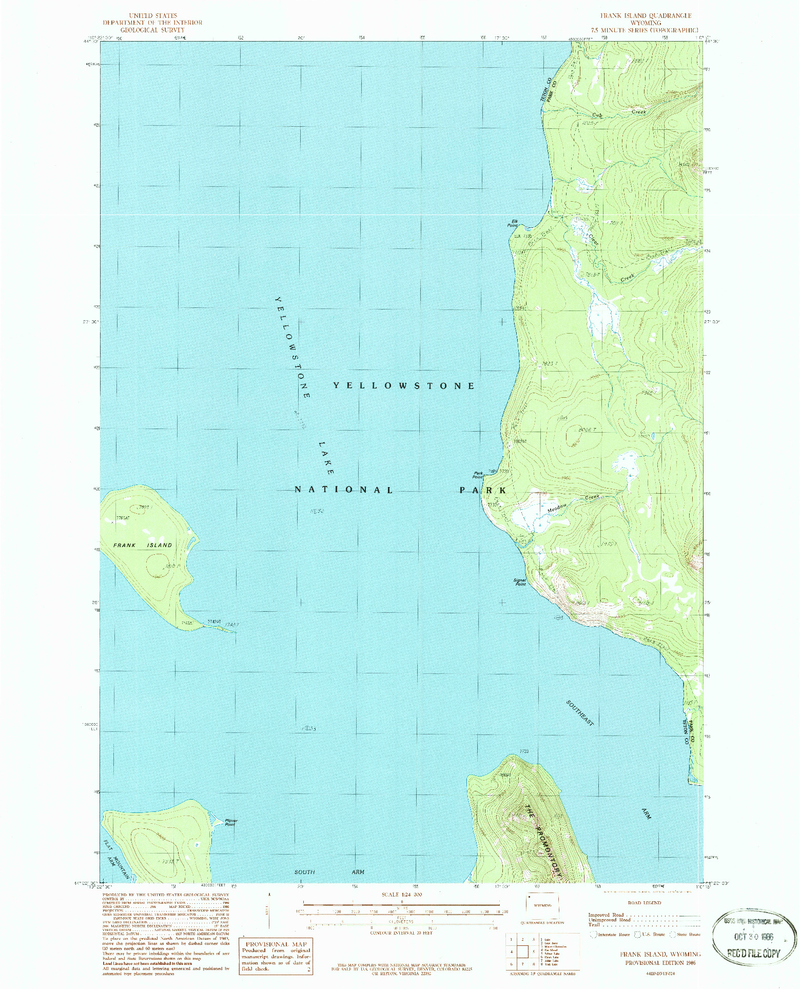 USGS 1:24000-SCALE QUADRANGLE FOR FRANK ISLAND, WY 1986