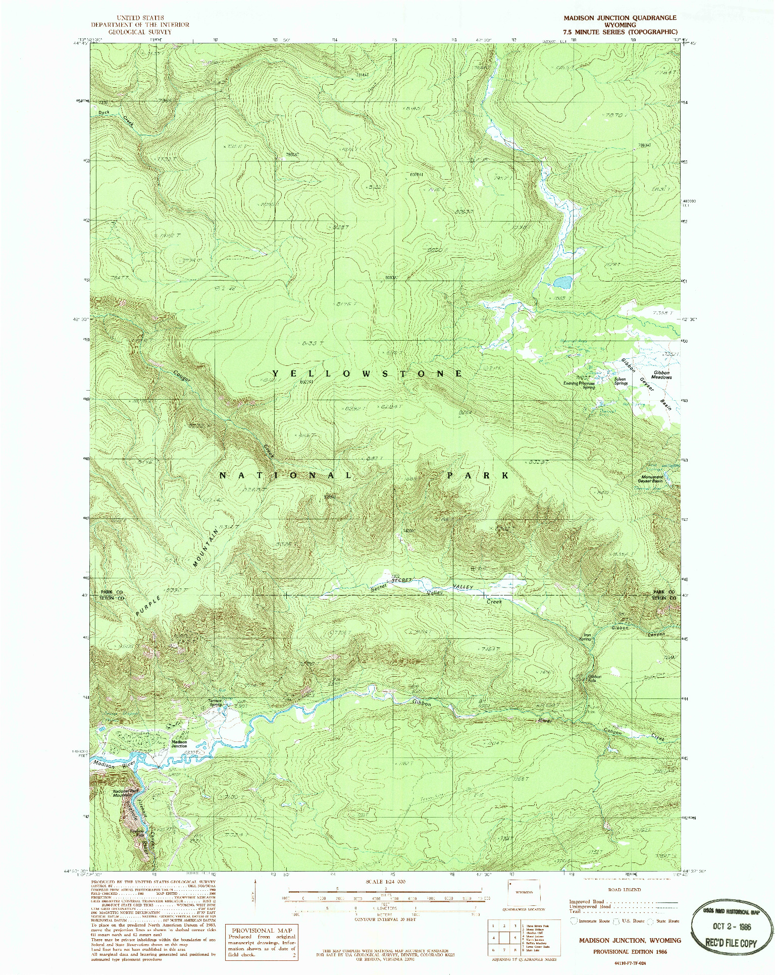 USGS 1:24000-SCALE QUADRANGLE FOR MADISON JUNCTION, WY 1986