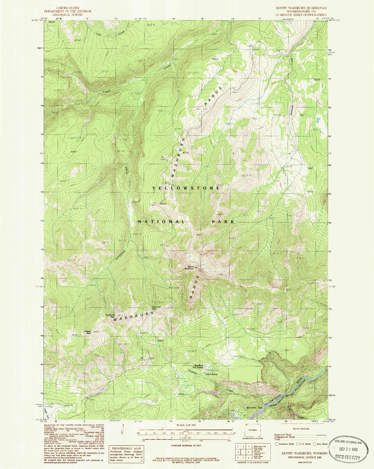 USGS 1:24000-SCALE QUADRANGLE FOR MOUNT WASHBURN, WY 1986