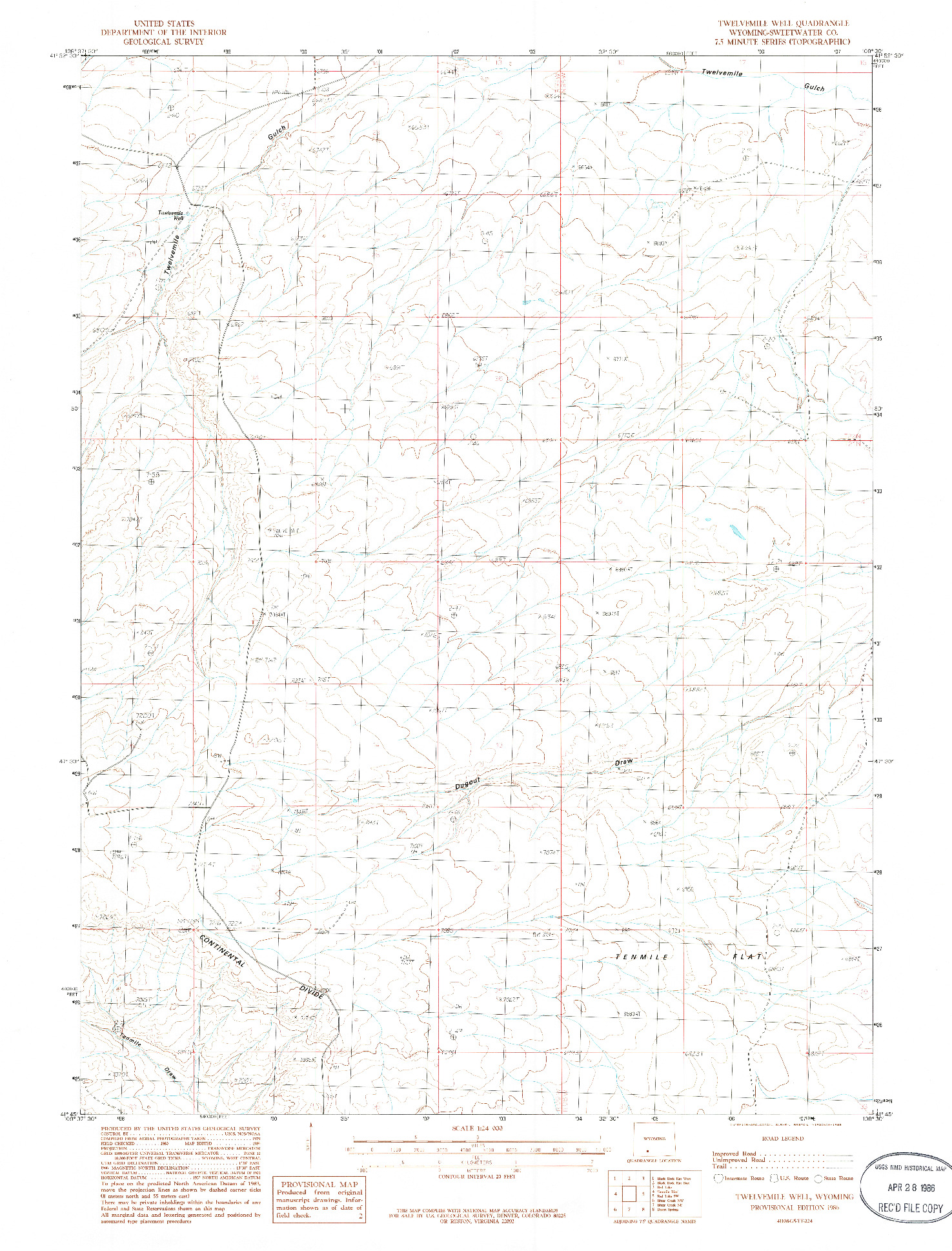 USGS 1:24000-SCALE QUADRANGLE FOR TWELVEMILE WELL, WY 1986