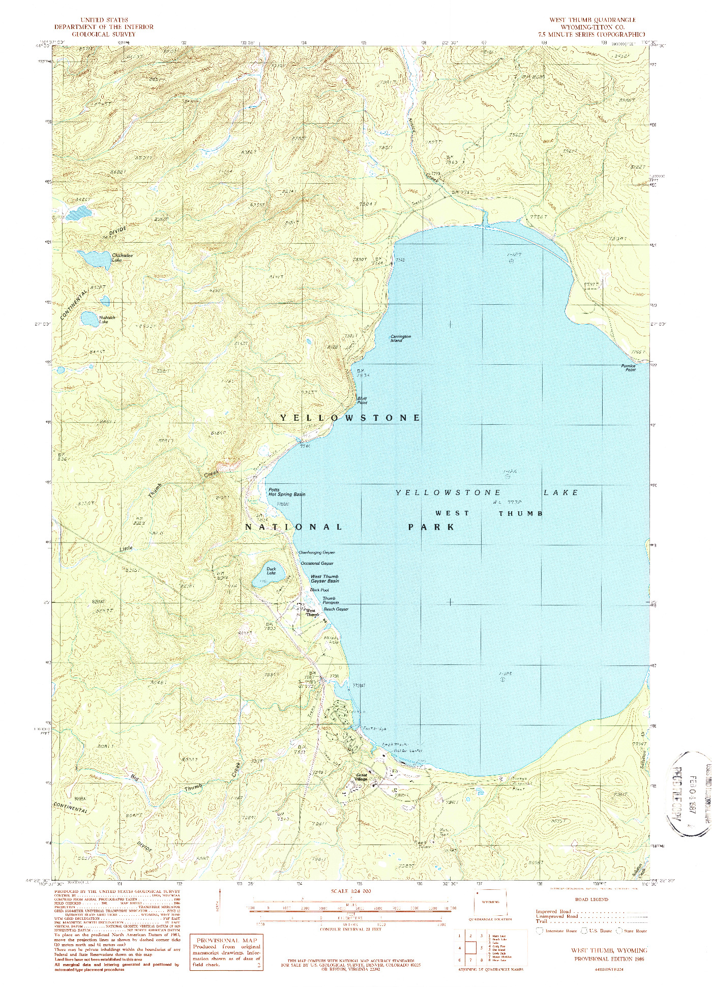 USGS 1:24000-SCALE QUADRANGLE FOR WEST THUMB, WY 1986