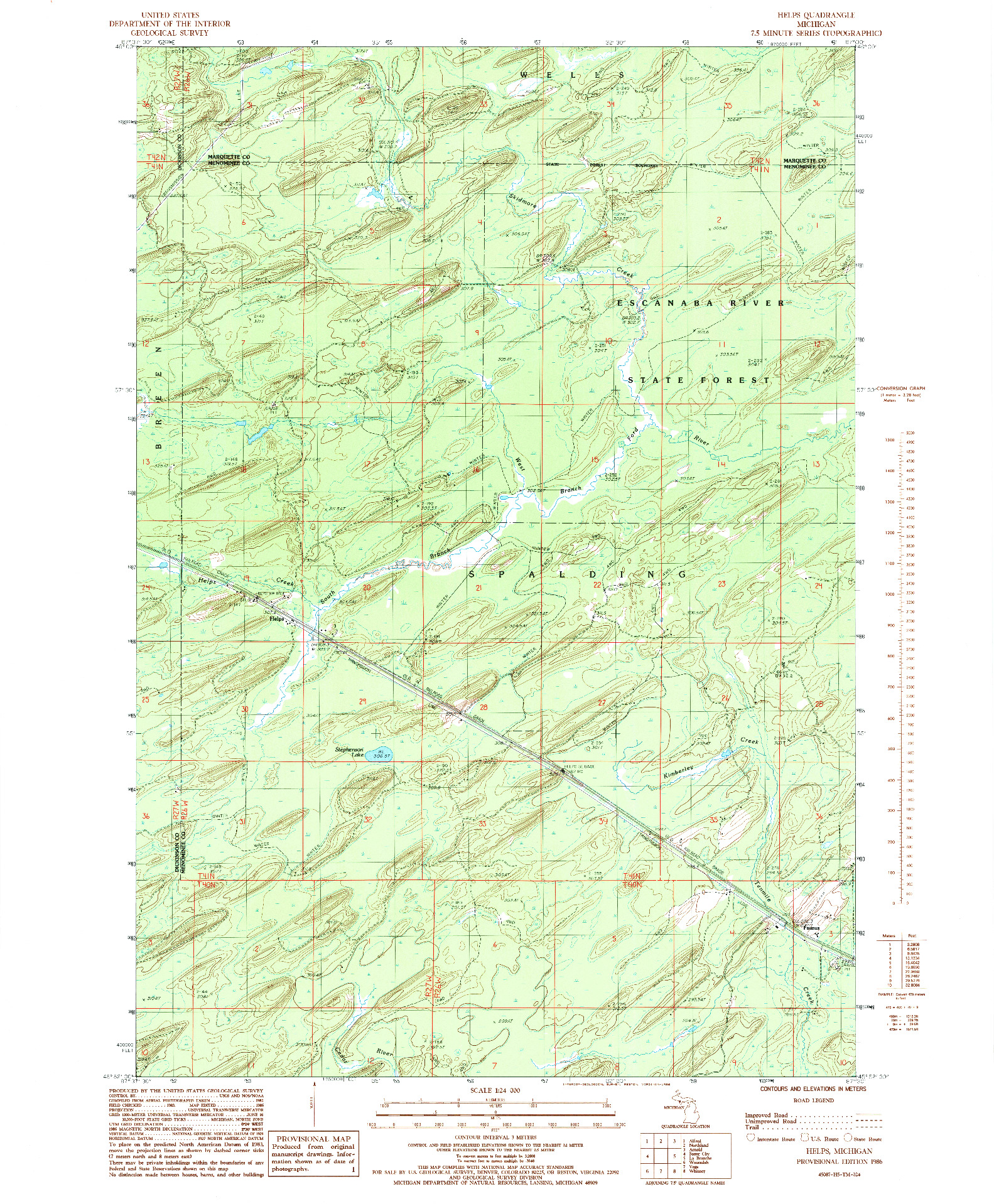 USGS 1:24000-SCALE QUADRANGLE FOR HELPS, MI 1986