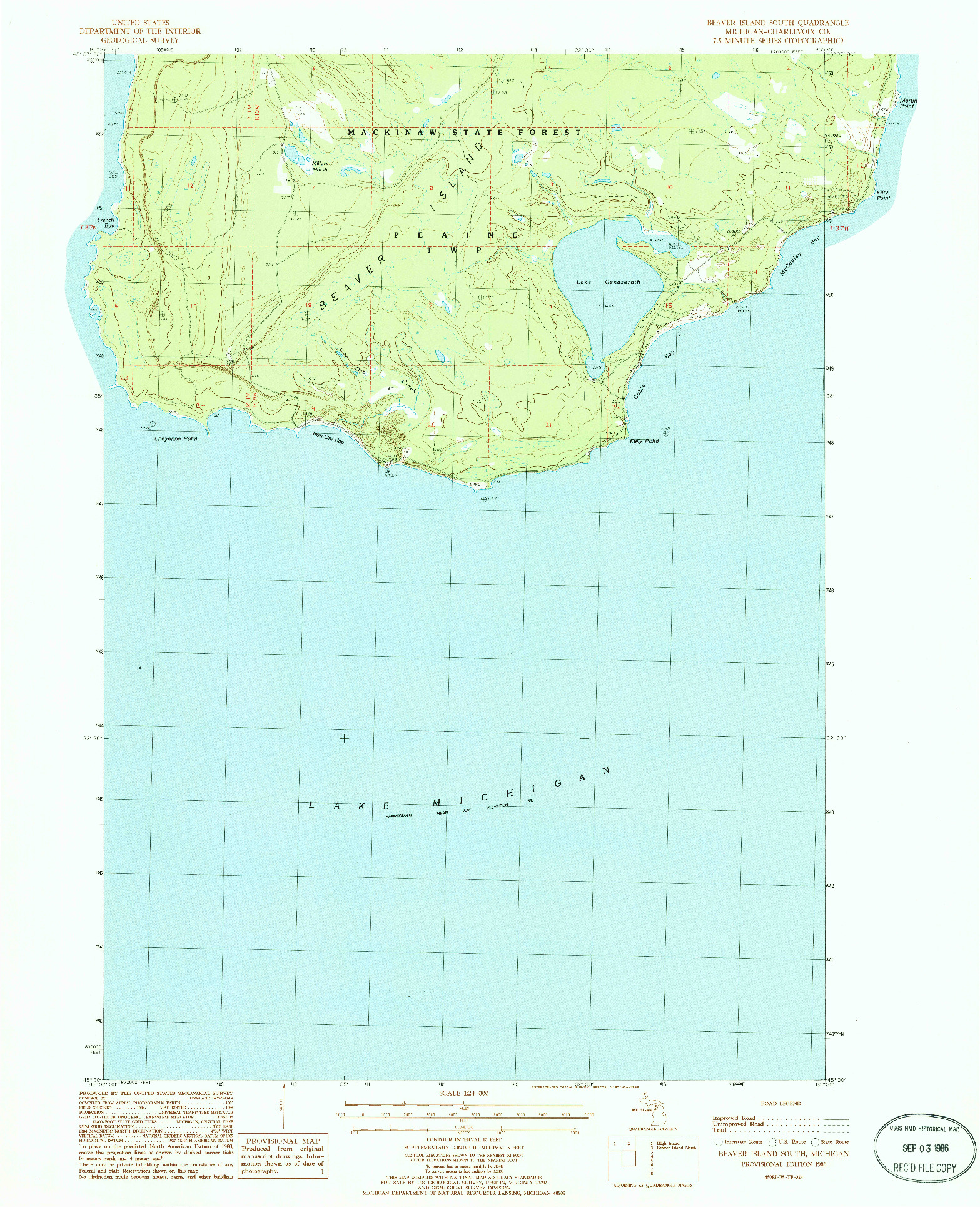 USGS 1:24000-SCALE QUADRANGLE FOR BEAVER ISLAND SOUTH, MI 1986