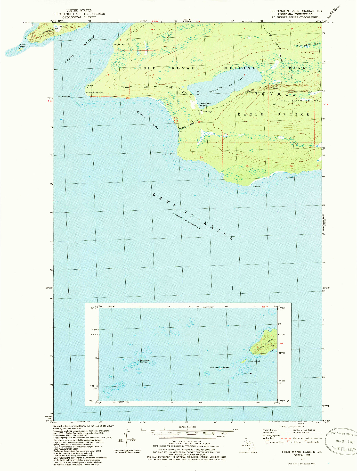 USGS 1:24000-SCALE QUADRANGLE FOR FELDTMANN LAKE, MI 1985