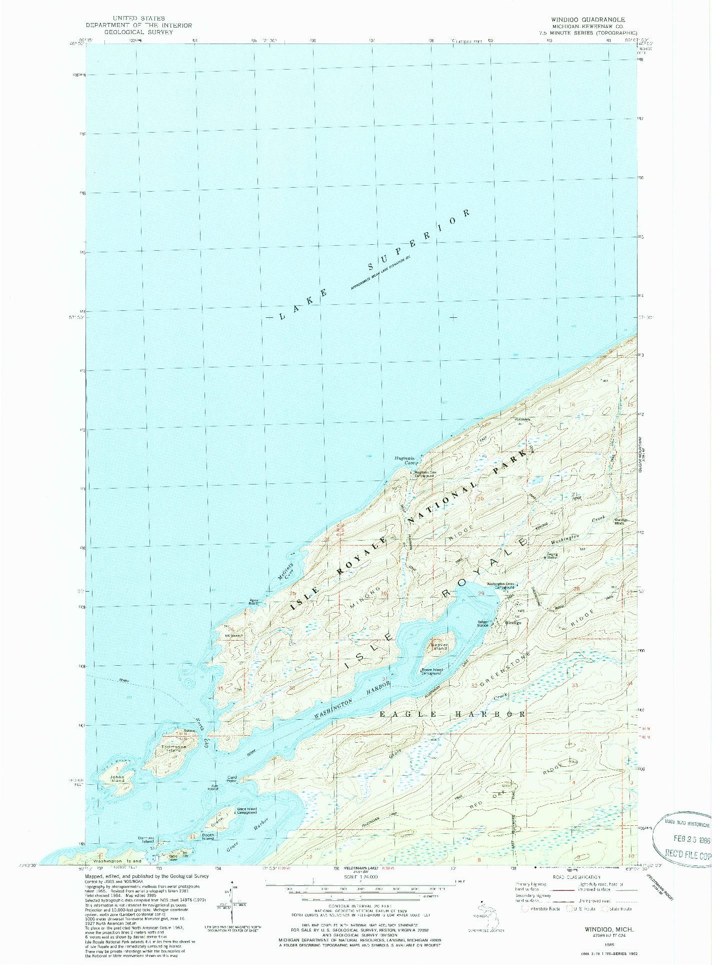 USGS 1:24000-SCALE QUADRANGLE FOR WINDIGO, MI 1985