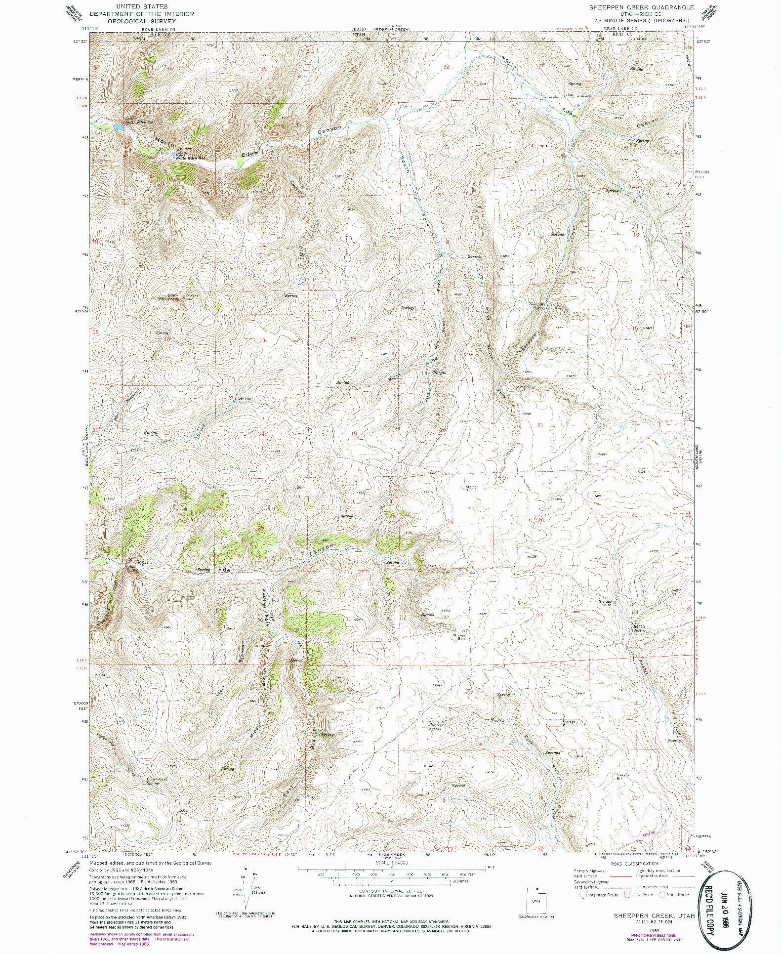 USGS 1:24000-SCALE QUADRANGLE FOR SHEEPPEN CREEK, UT 1969