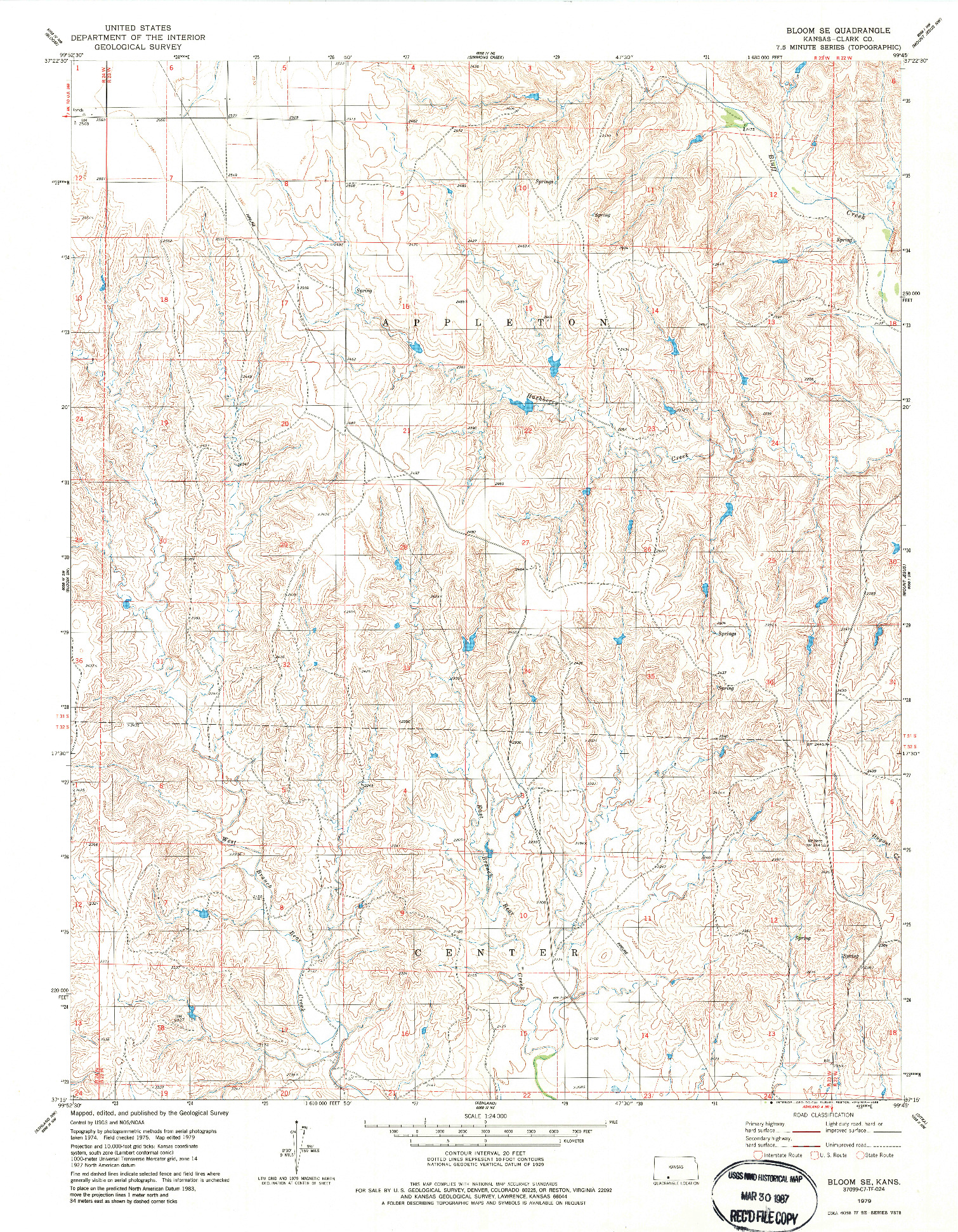 USGS 1:24000-SCALE QUADRANGLE FOR BLOOM SE, KS 1979