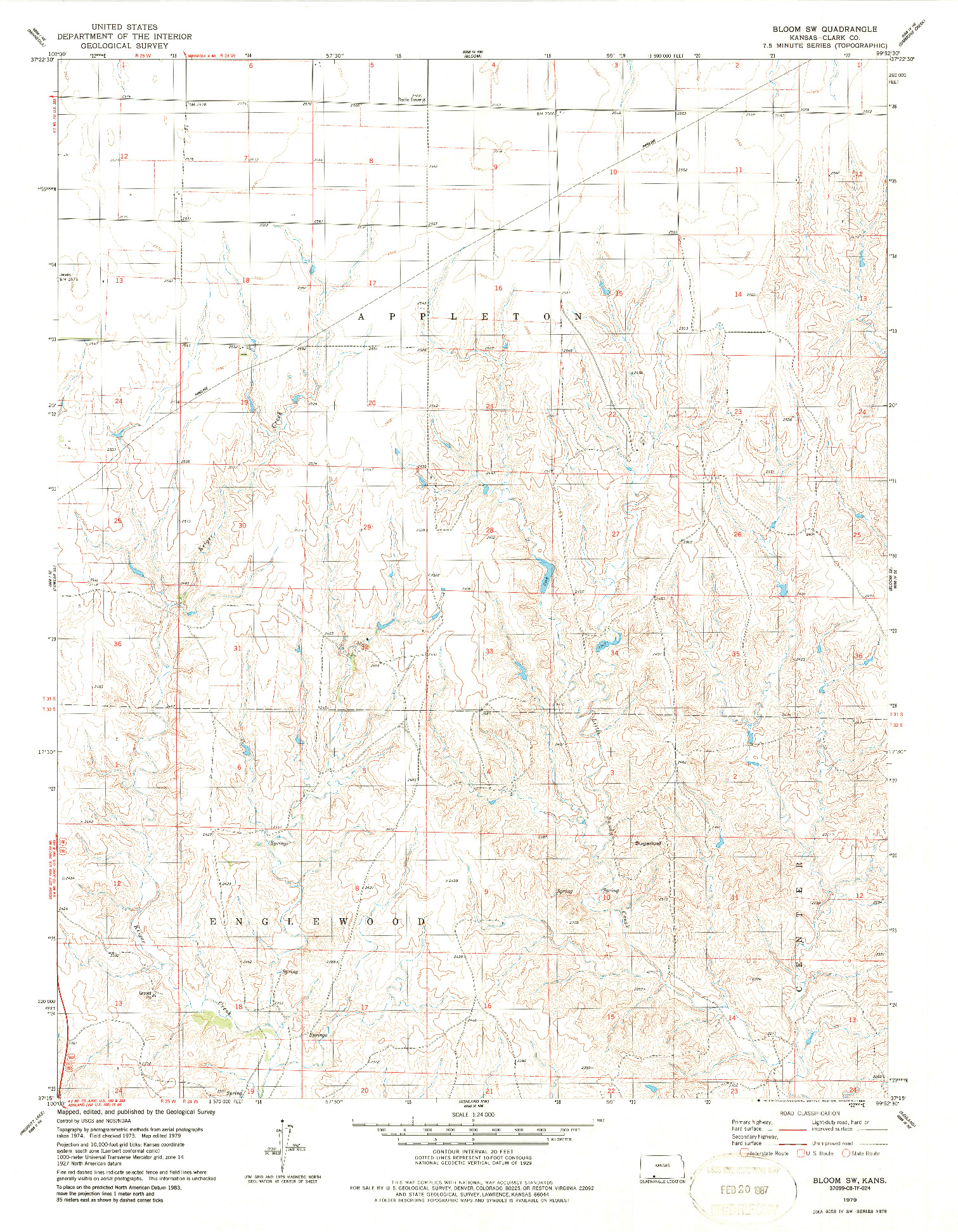 USGS 1:24000-SCALE QUADRANGLE FOR BLOOM SW, KS 1979