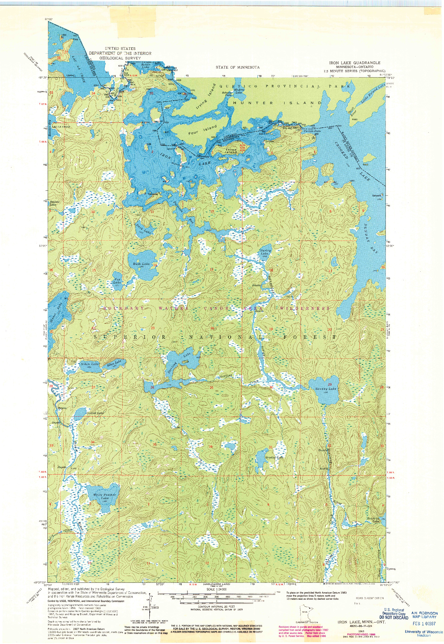 USGS 1:24000-SCALE QUADRANGLE FOR IRON LAKE, MN 1963