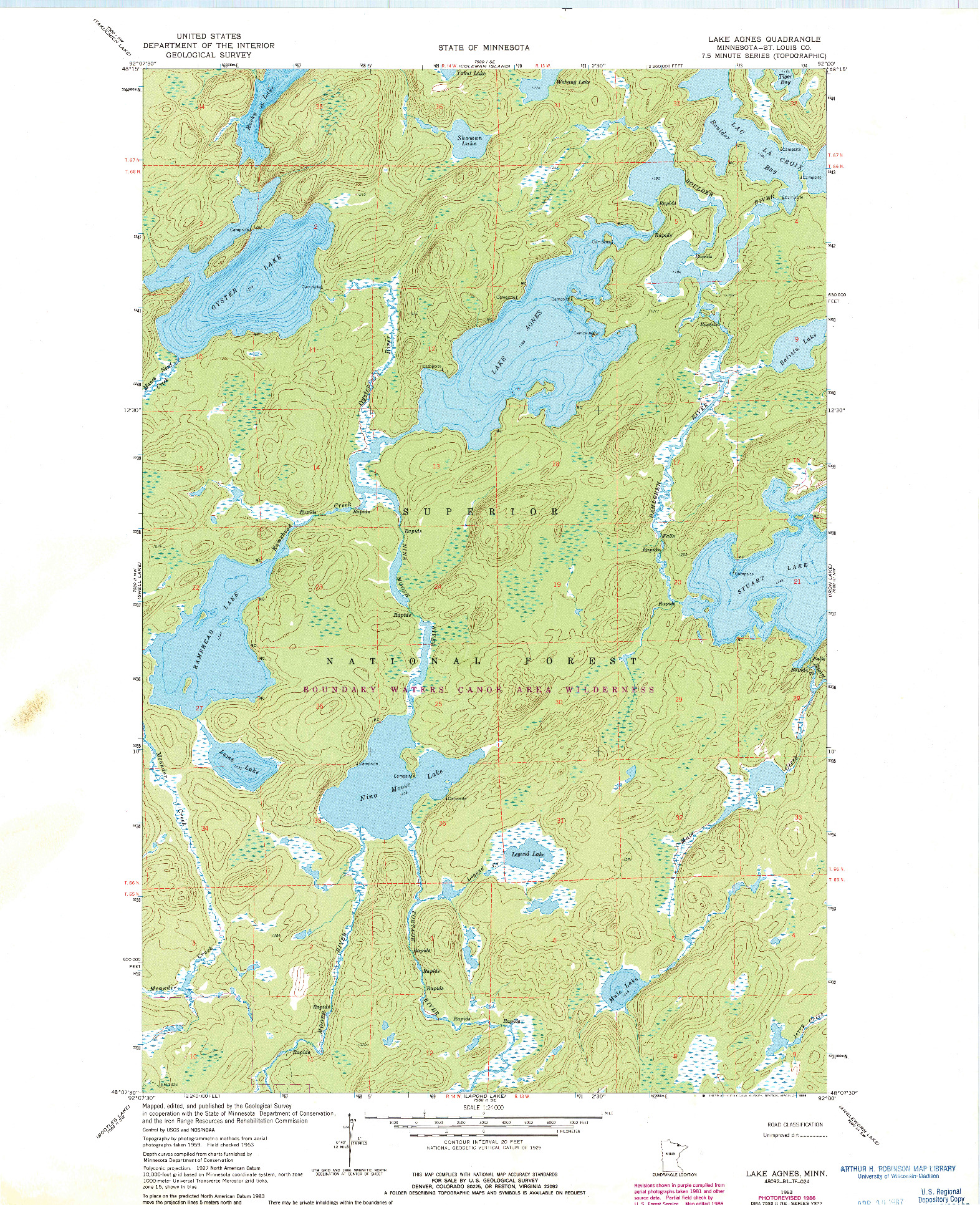 USGS 1:24000-SCALE QUADRANGLE FOR LAKE AGNES, MN 1963