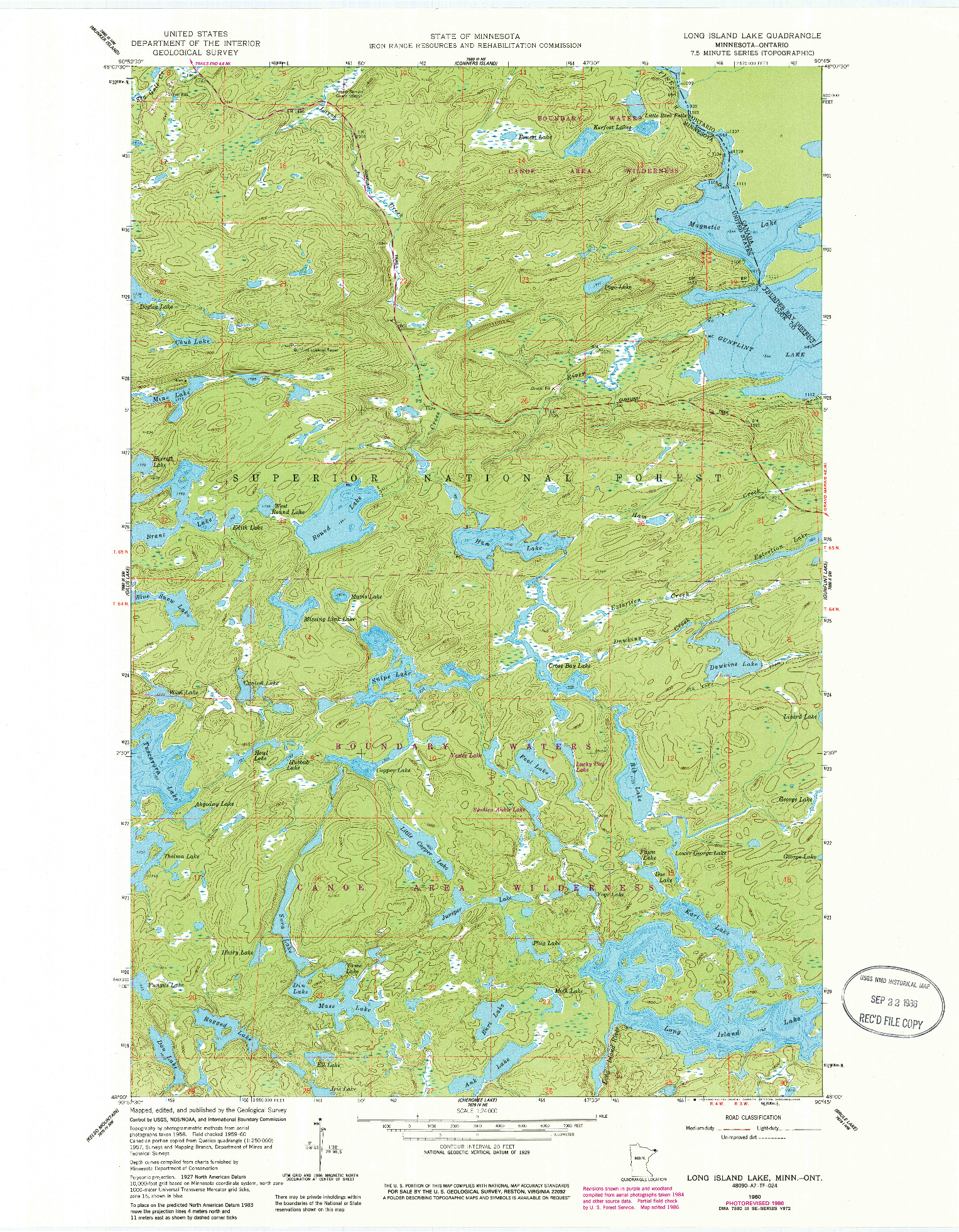 USGS 1:24000-SCALE QUADRANGLE FOR LONG ISLAND LAKE, MN 1960