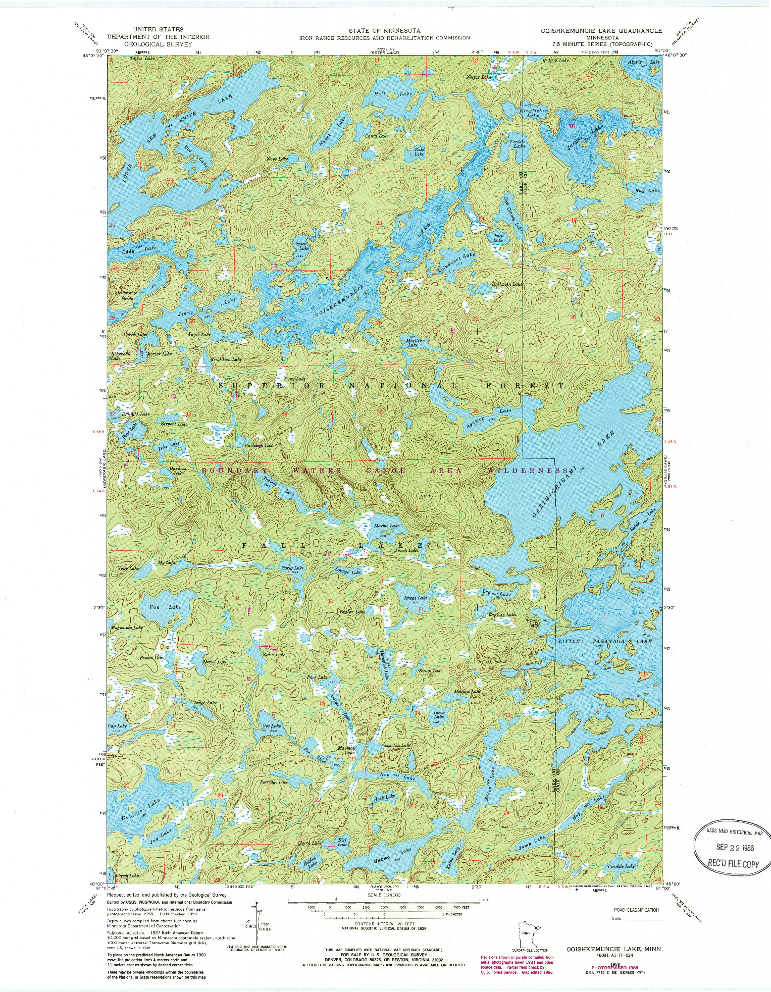 USGS 1:24000-SCALE QUADRANGLE FOR OGISHKEMUNCIE LAKE, MN 1959