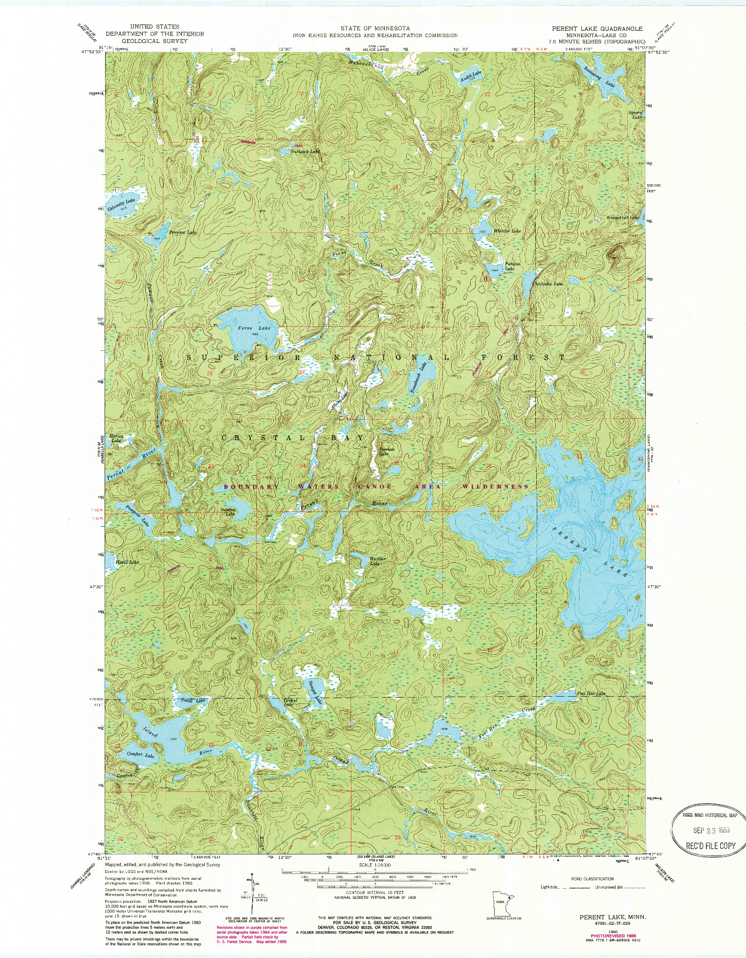 USGS 1:24000-SCALE QUADRANGLE FOR PERENT LAKE, MN 1960