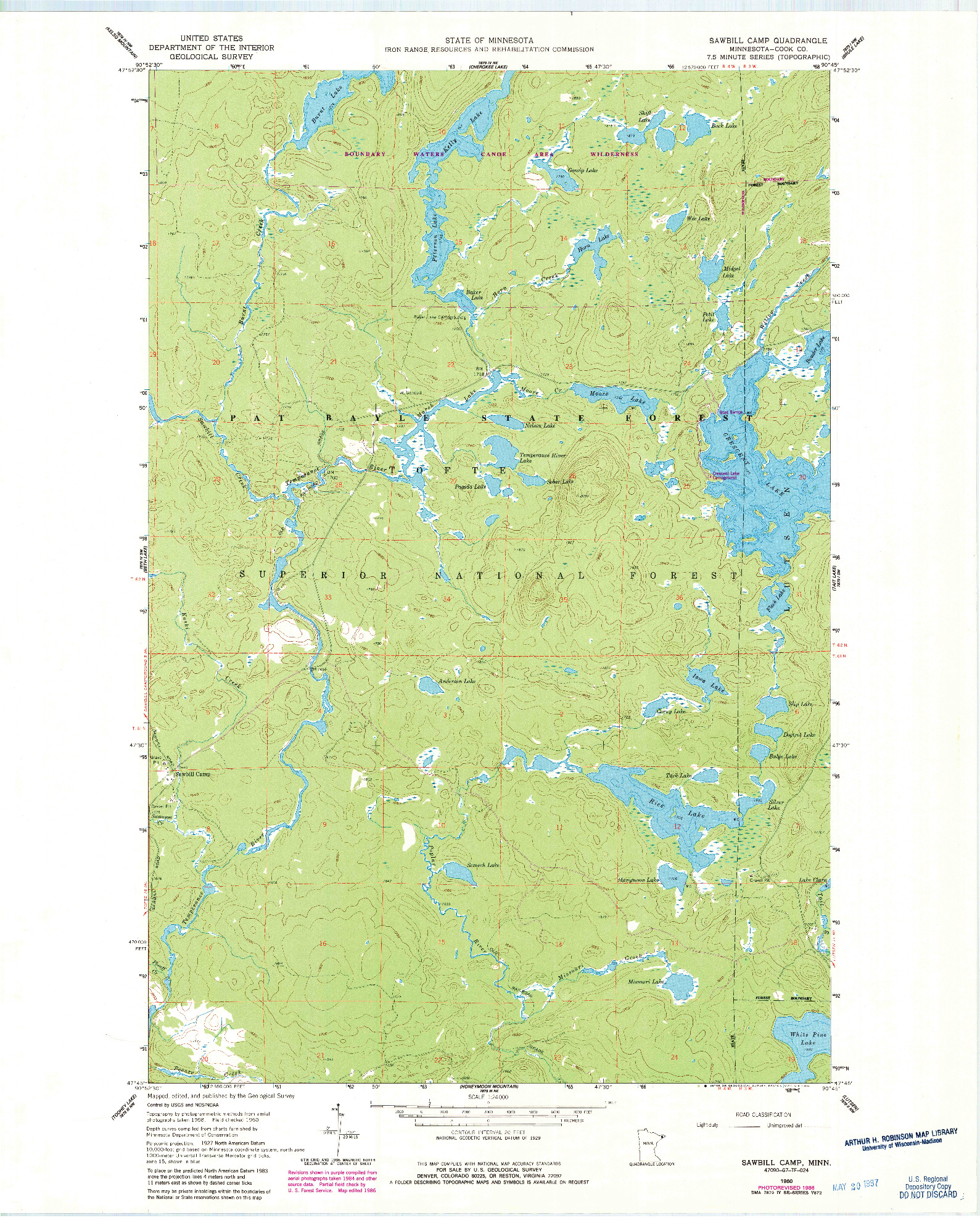 USGS 1:24000-SCALE QUADRANGLE FOR SAWBILL CAMP, MN 1960