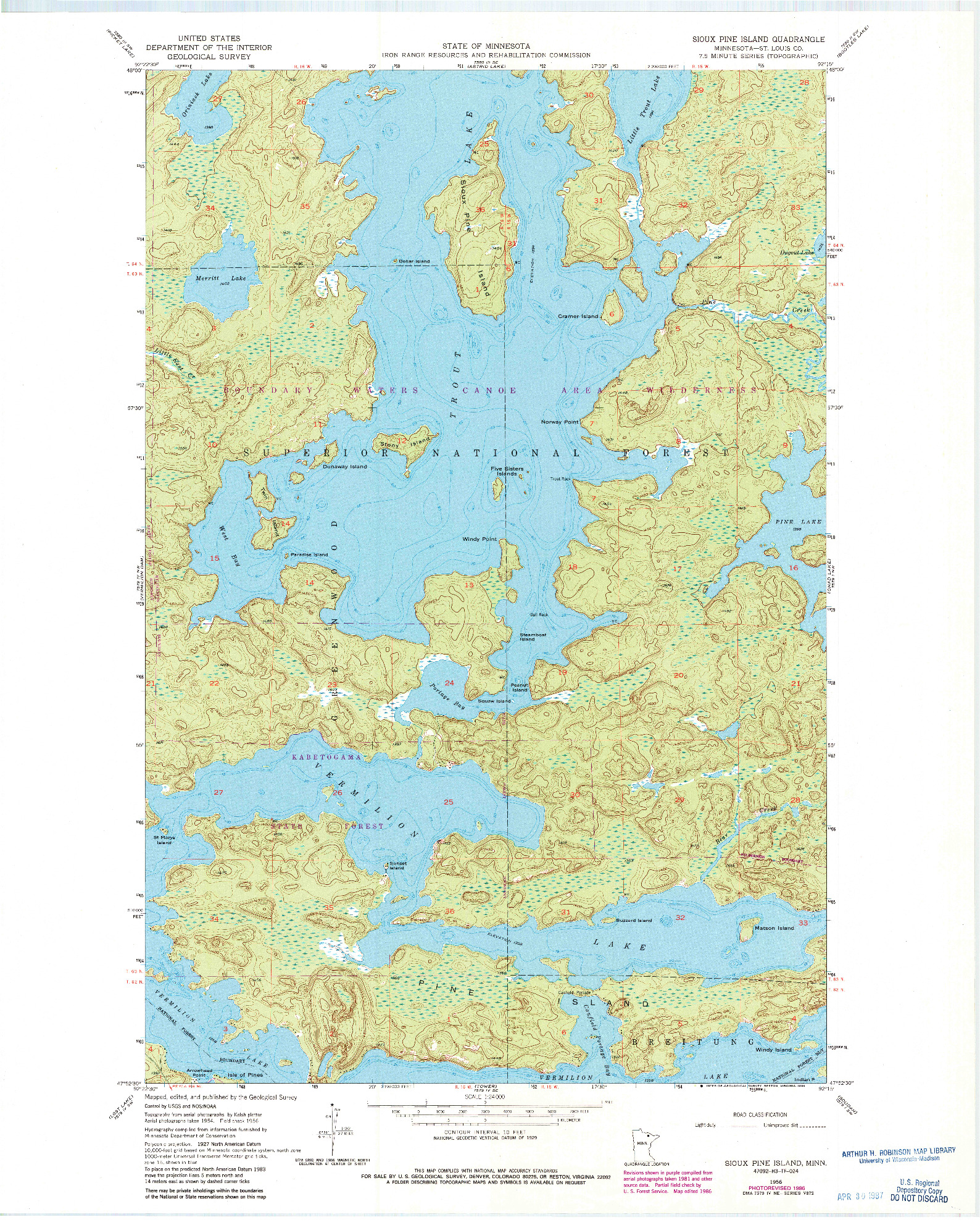 USGS 1:24000-SCALE QUADRANGLE FOR SIOUX PINE ISLAND, MN 1956