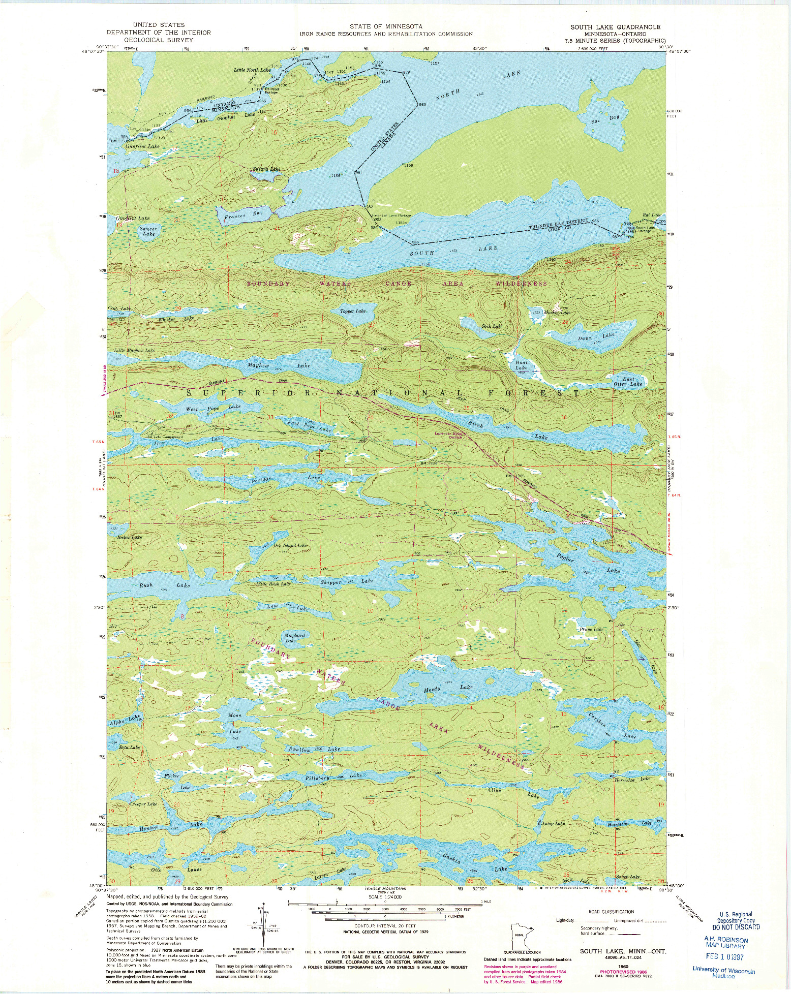 USGS 1:24000-SCALE QUADRANGLE FOR SOUTH LAKE, MN 1960