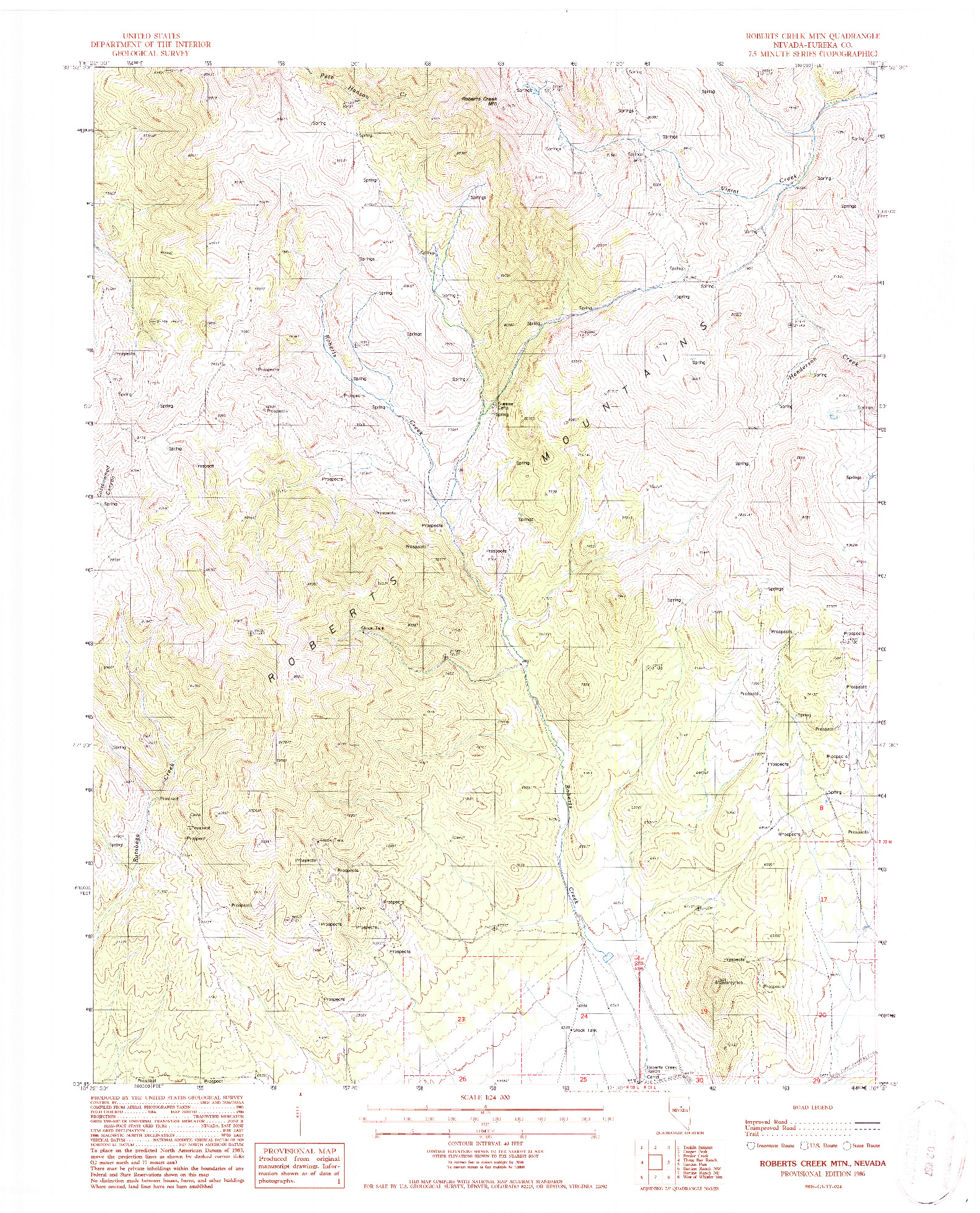 USGS 1:24000-SCALE QUADRANGLE FOR ROBERTS CREEK MTN., NV 1986