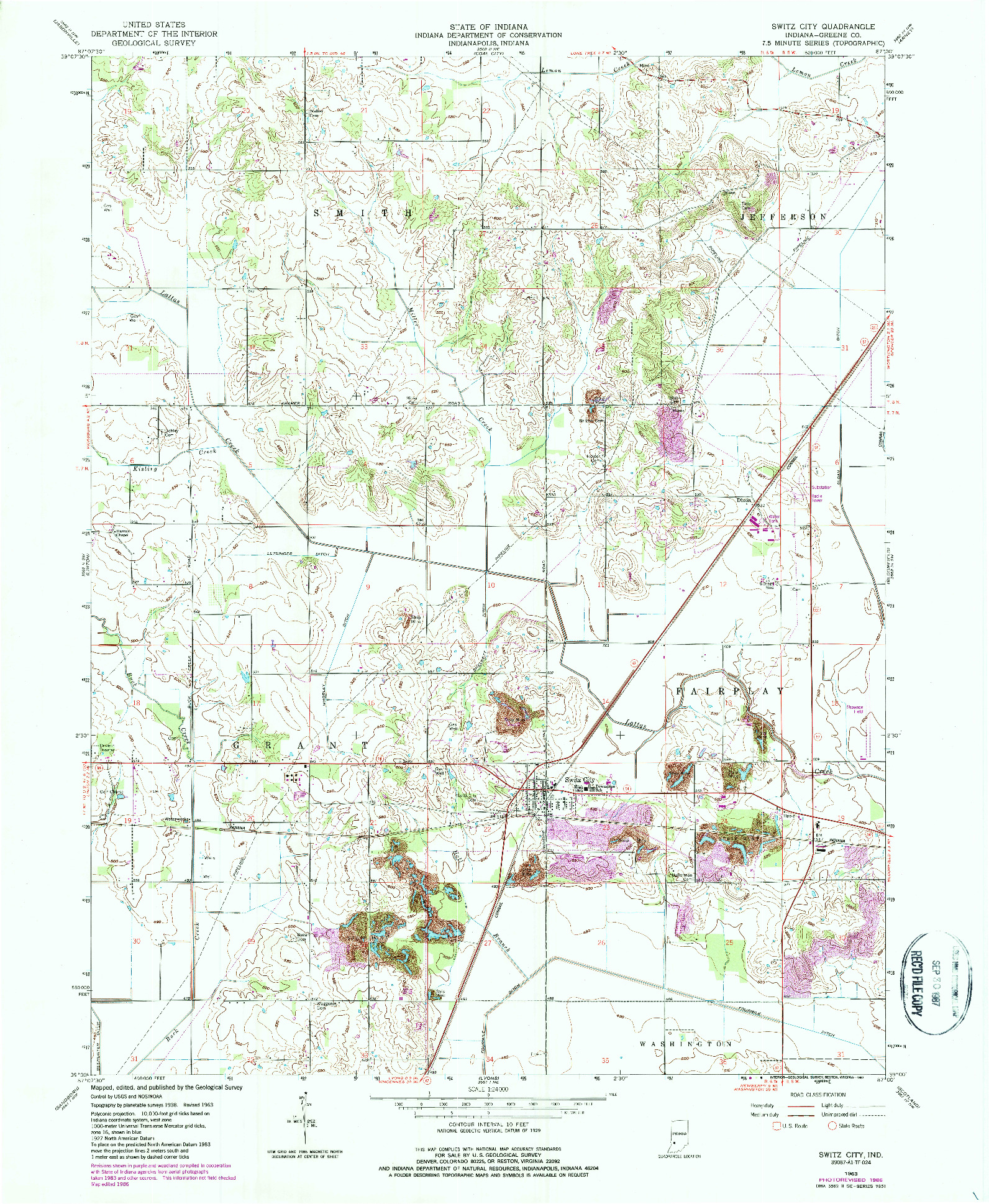 USGS 1:24000-SCALE QUADRANGLE FOR SWITZ CITY, IN 1963