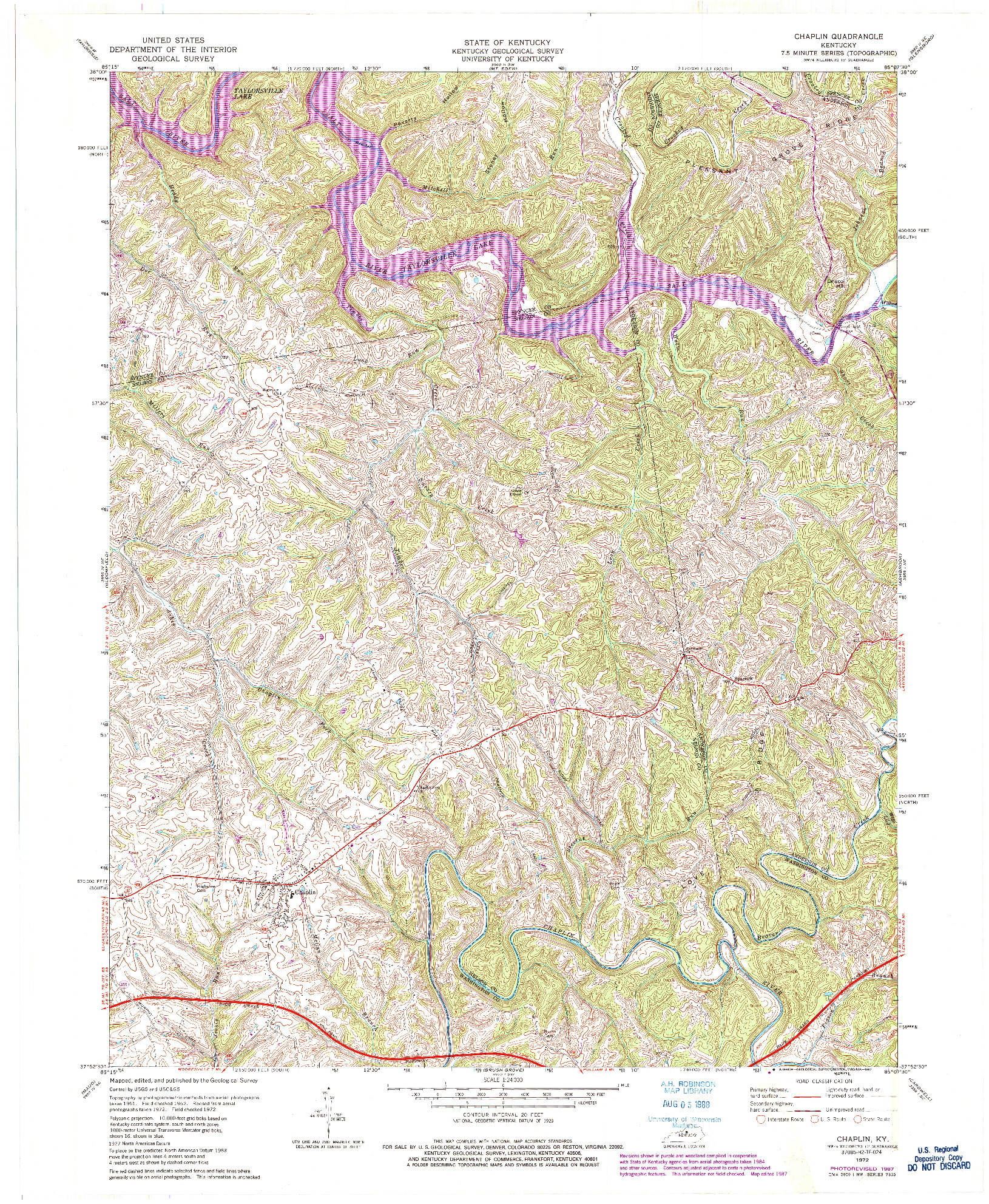 USGS 1:24000-SCALE QUADRANGLE FOR CHAPLIN, KY 1972