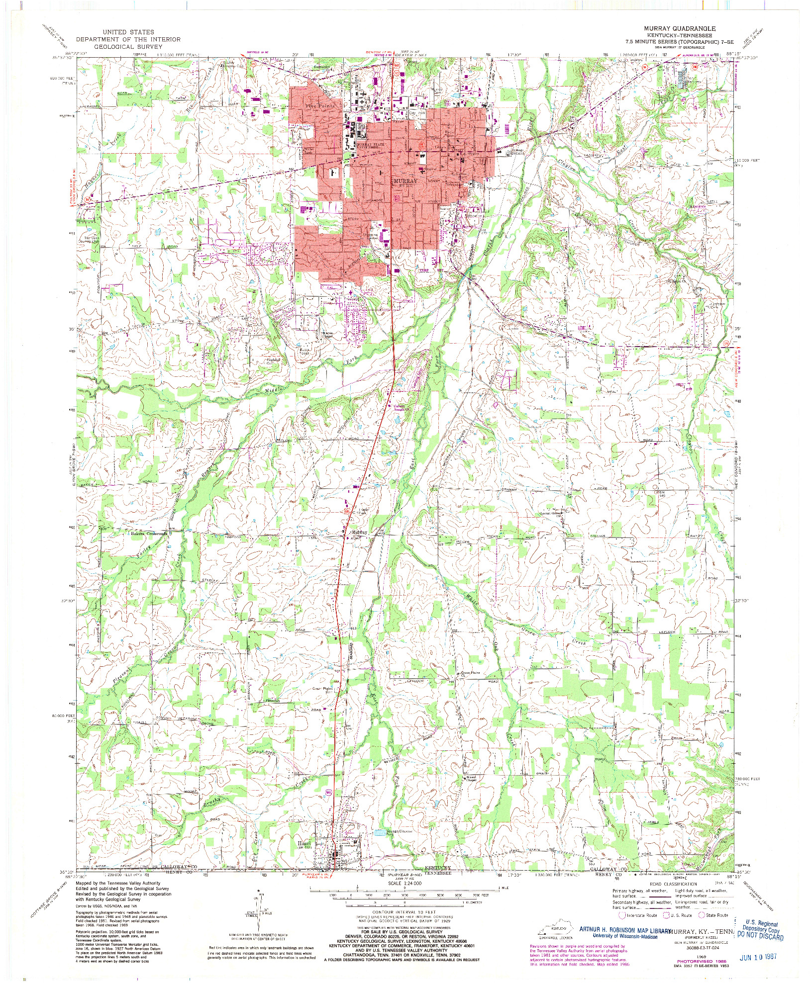 USGS 1:24000-SCALE QUADRANGLE FOR MURRAY, KY 1969