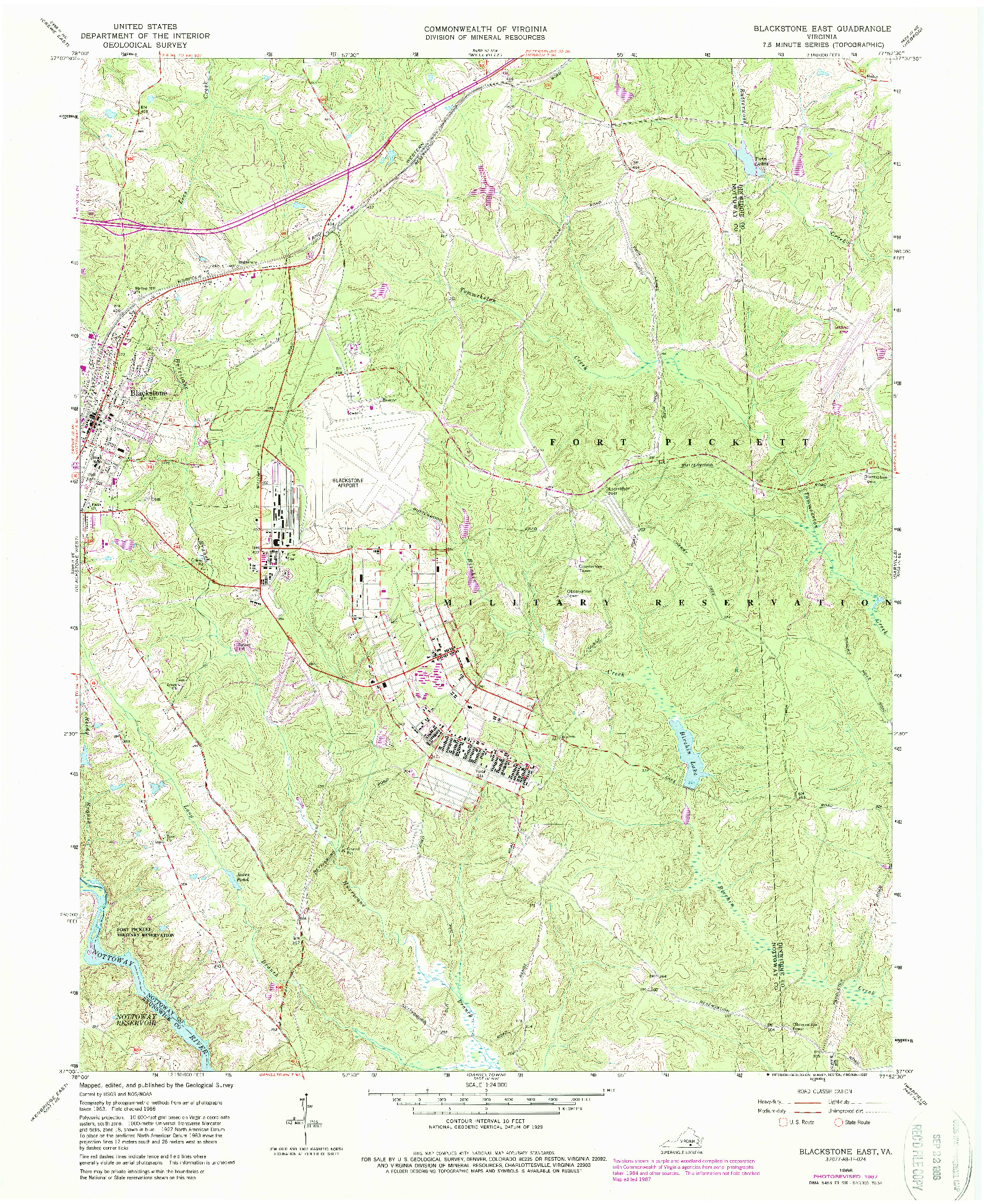 USGS 1:24000-SCALE QUADRANGLE FOR BLACKSTONE EAST, VA 1966