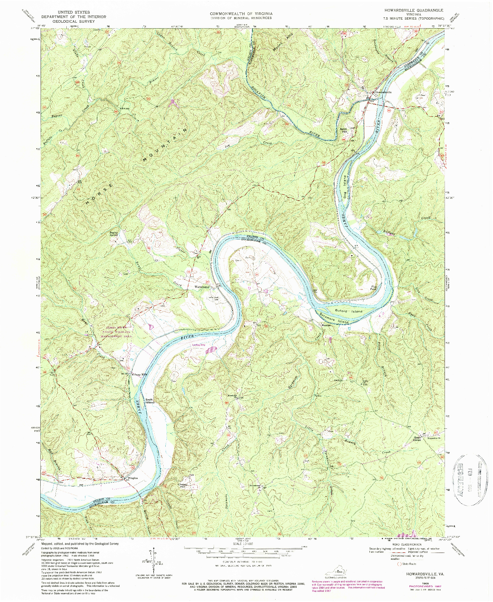 USGS 1:24000-SCALE QUADRANGLE FOR HOWARDSVILLE, VA 1968