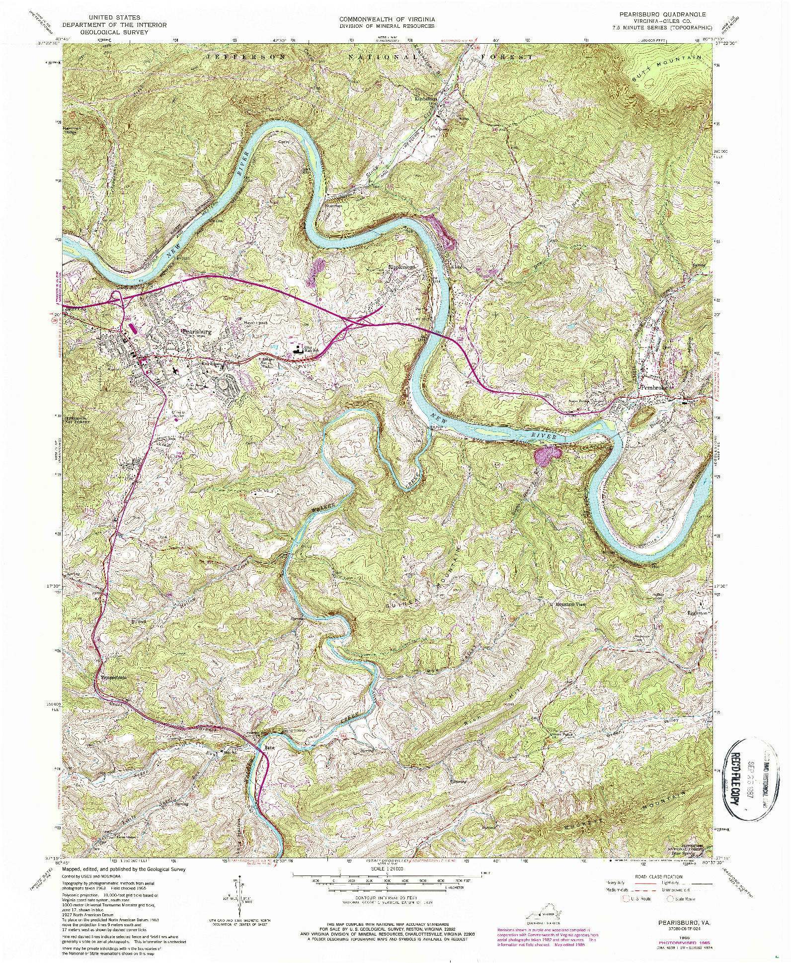 USGS 1:24000-SCALE QUADRANGLE FOR PEARISBURG, VA 1965