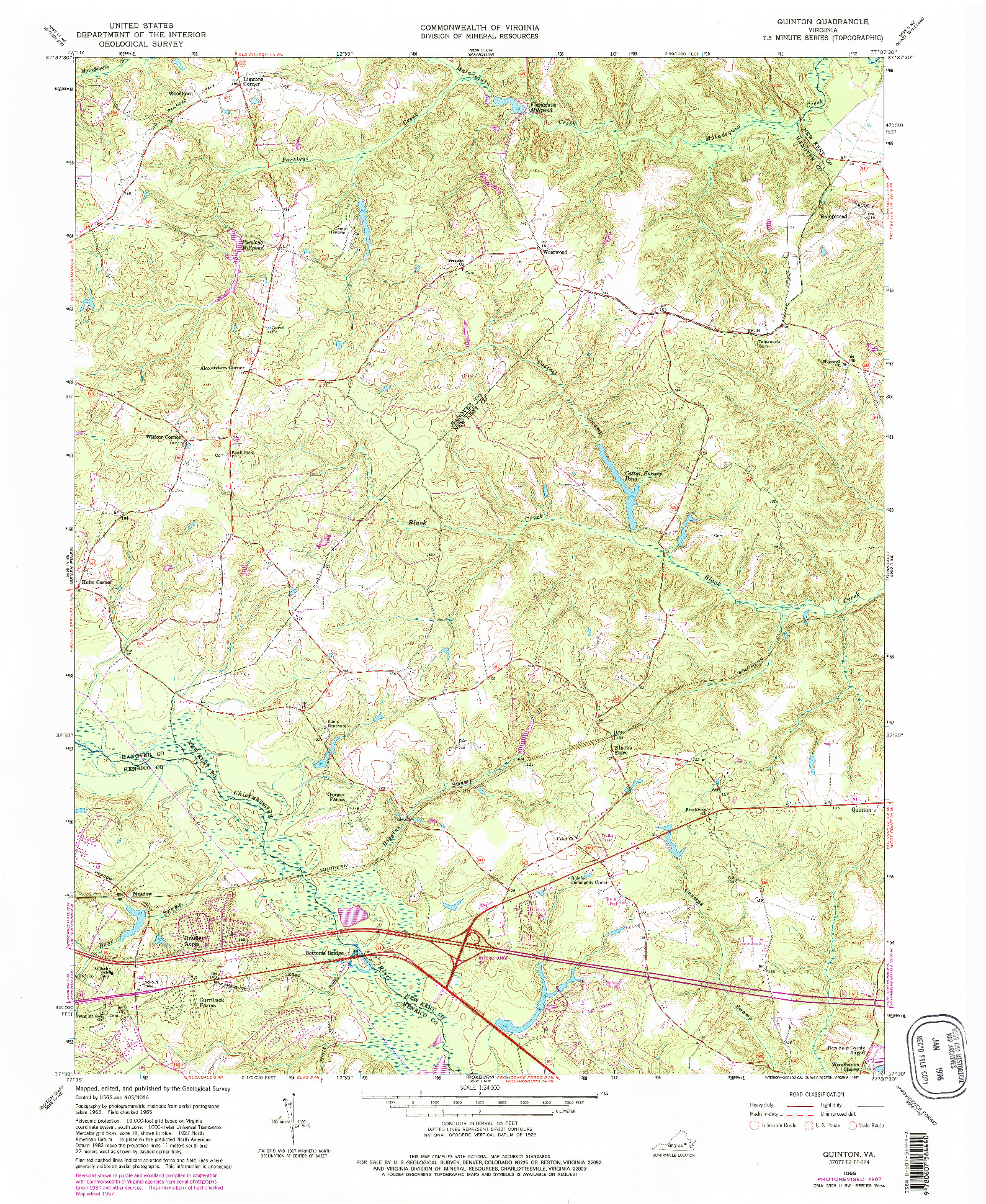 USGS 1:24000-SCALE QUADRANGLE FOR QUINTON, VA 1965